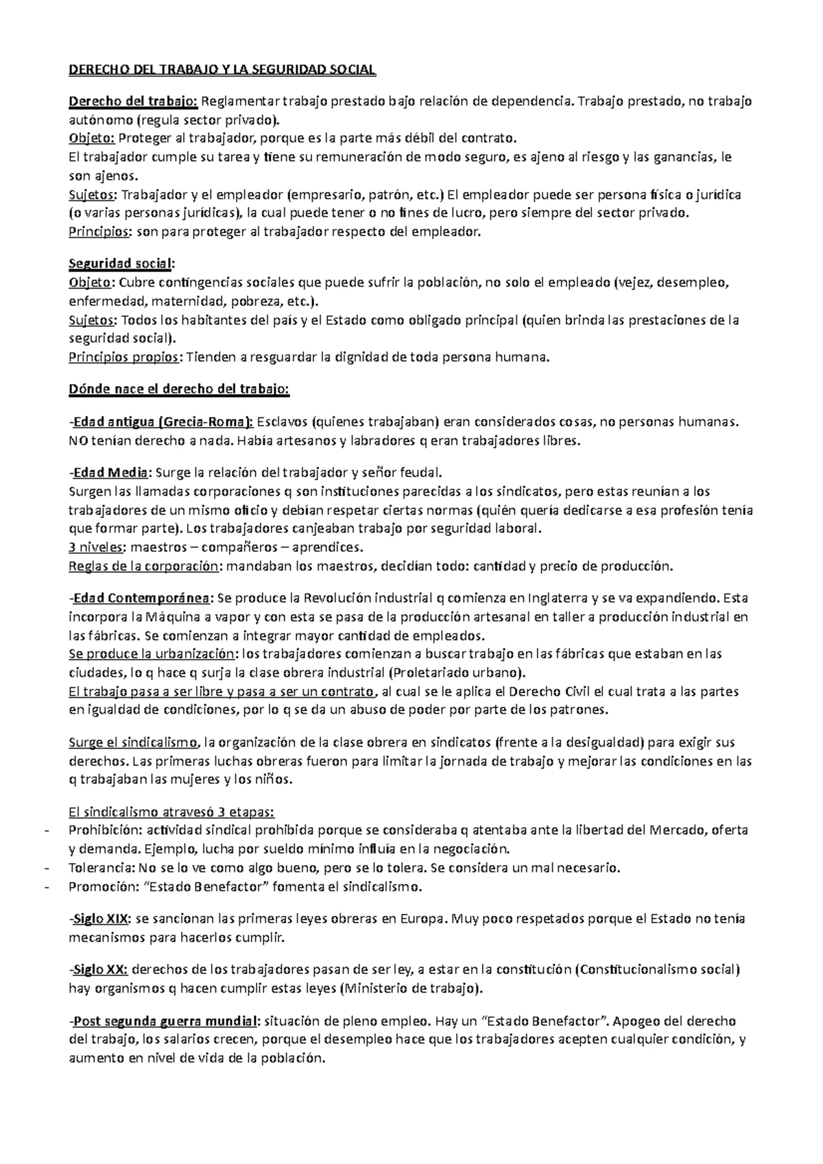 Resumen Primer Parcial Derecho del Trabajo y Seguridad Social - Mugnolo ...