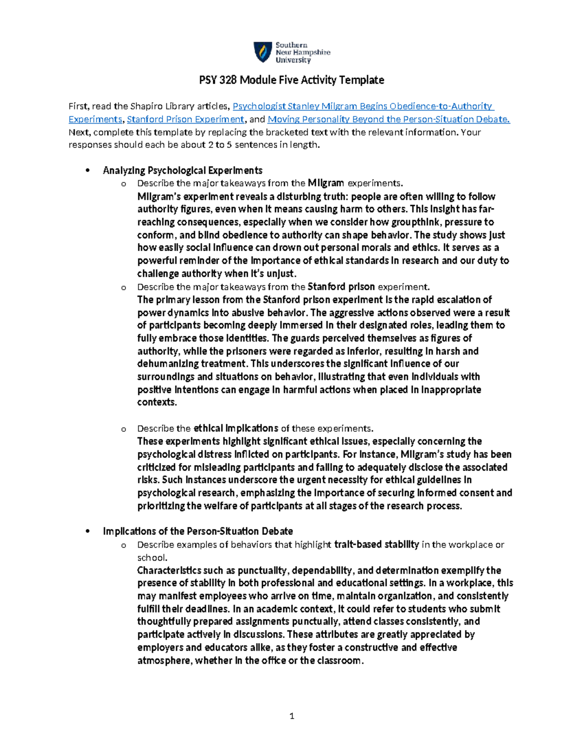 PSY 328 Module Five Activity(q) - Next, complete this template by ...