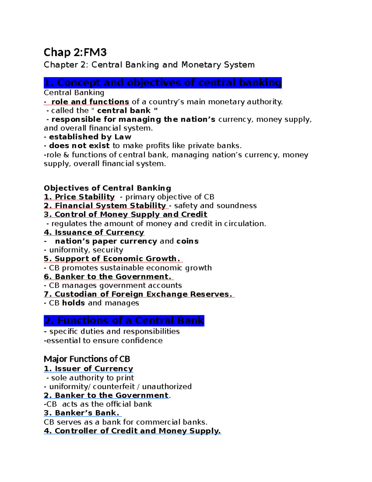 Chap 2FM3 - Central Banking and Monetary System Overview - Studocu