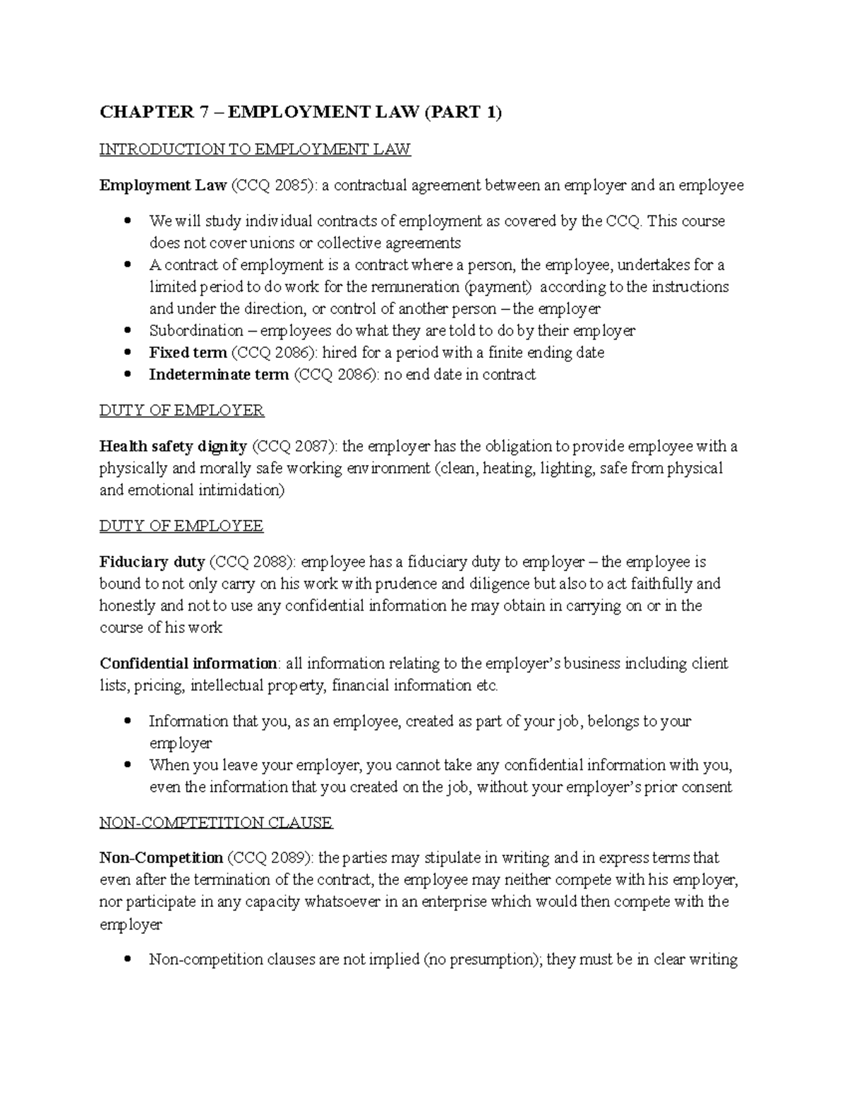 Chapter 7 - Employment Law Overview for COMM 315 Students - Studocu
