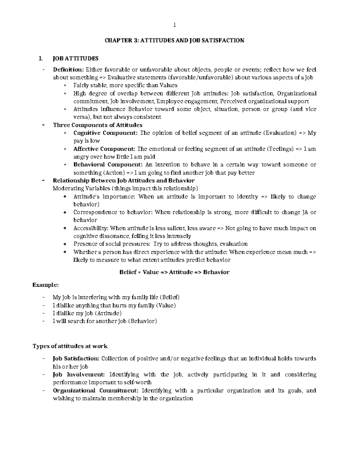 Chapter 3: Attitudes and Job Satisfaction (Course Code: 1) - Studocu