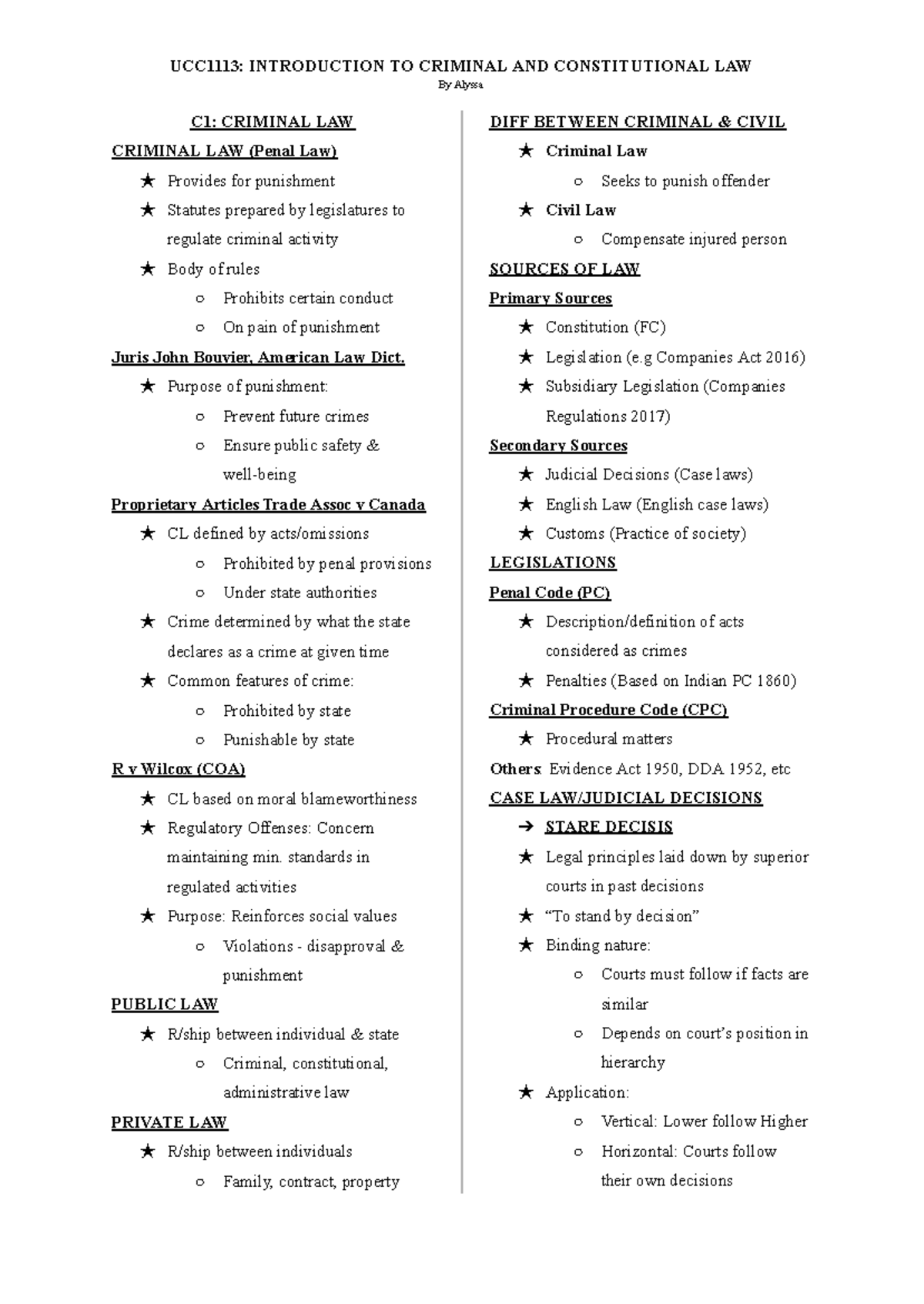 UCC1113 Introduction to Criminal and Constitutional Law Notes - Studocu