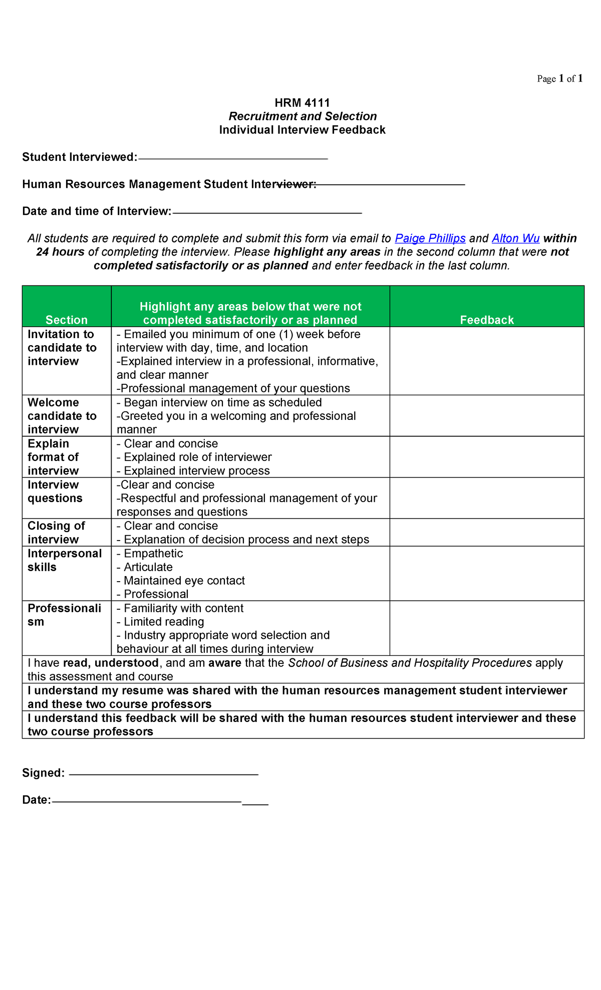 HRM 4111 Recruitment: Candidate Interview Feedback Form - Studocu