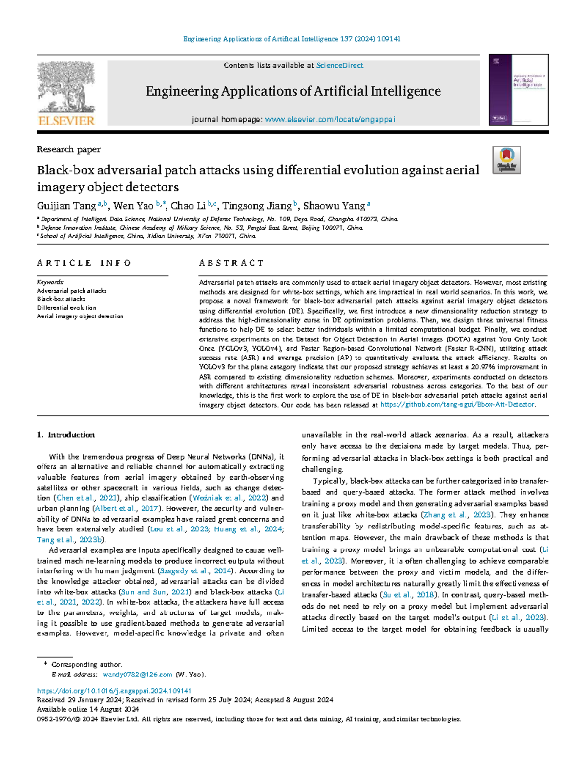 Adversarial Patch Attacks on Aerial Object Detectors Using DE: A Novel ...