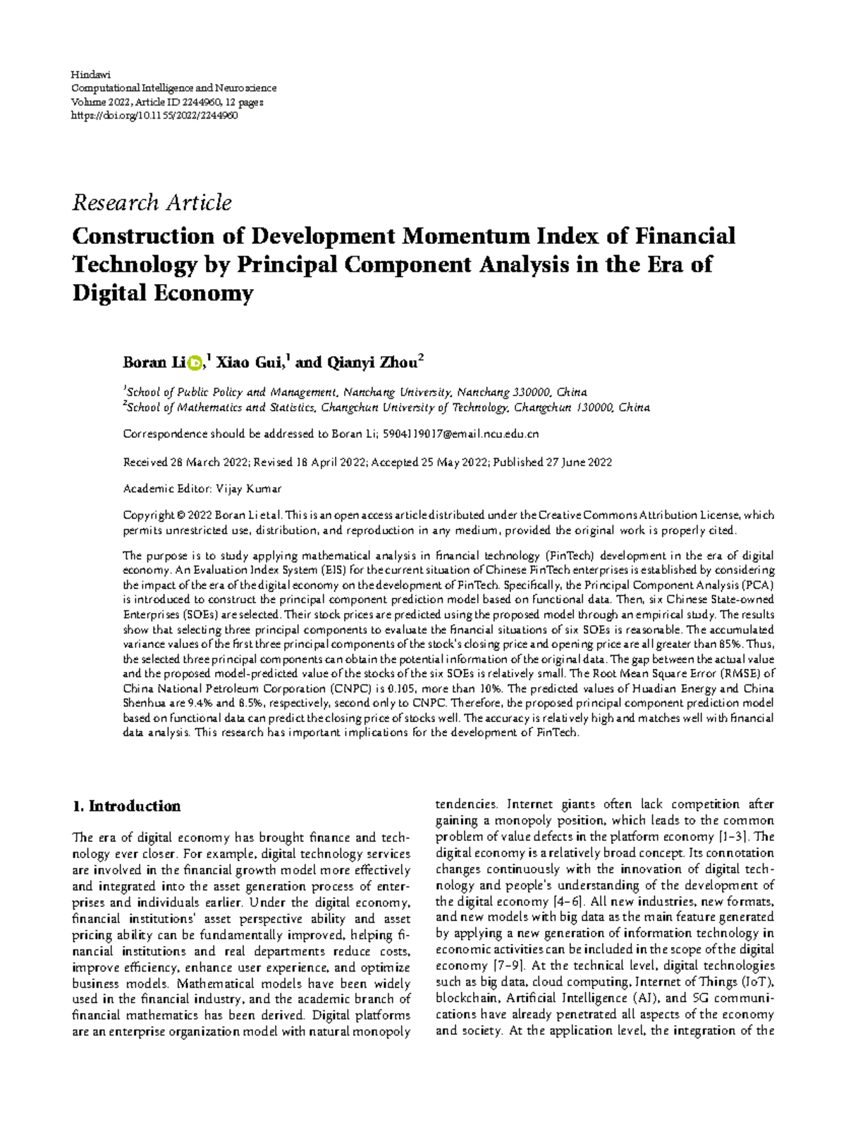 Construction of Development Momentum Index of FinTech: PCA Analysis ...