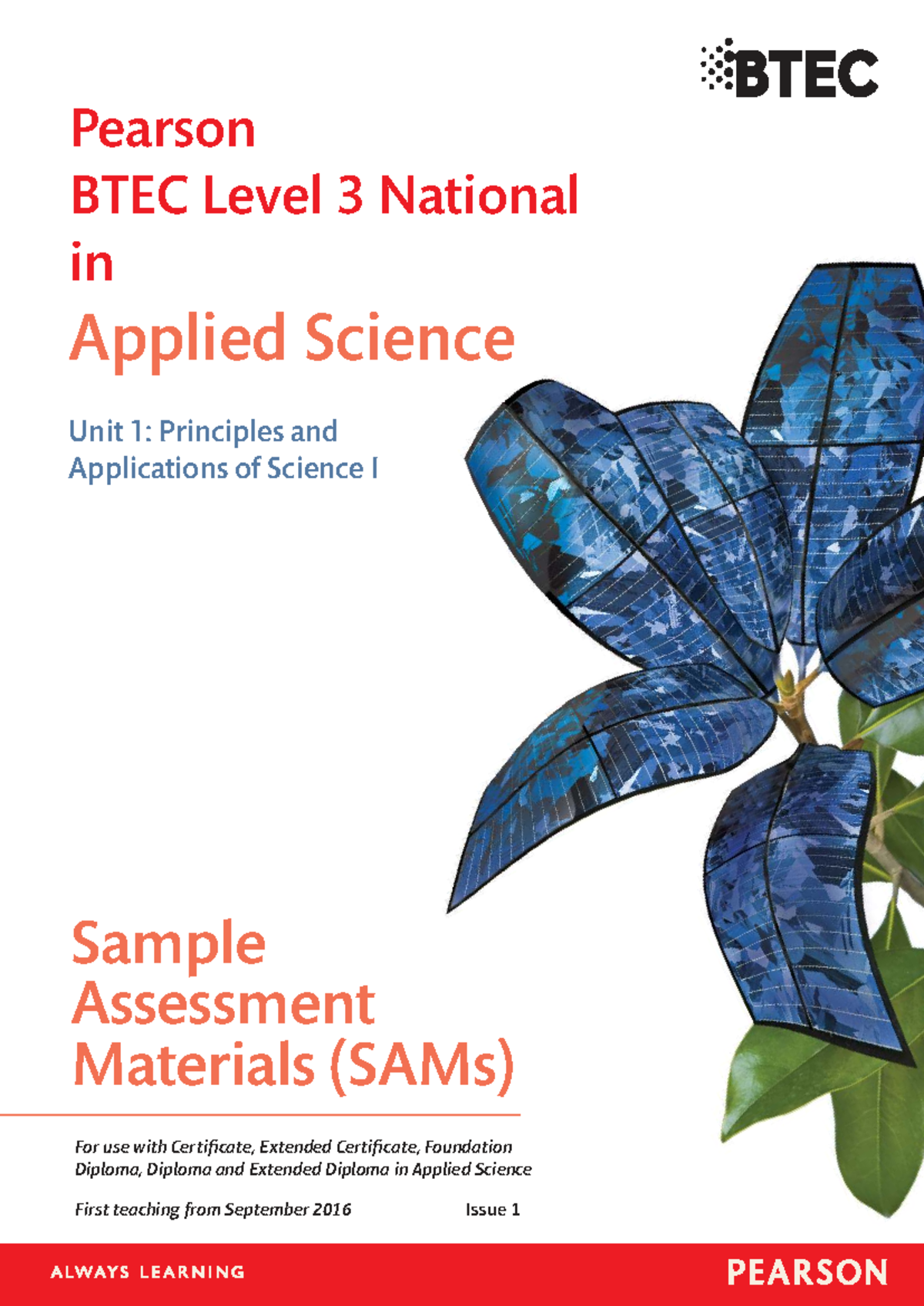 BTEC Level 3 Applied Science Unit 1: Sample Assessment Materials - Studocu