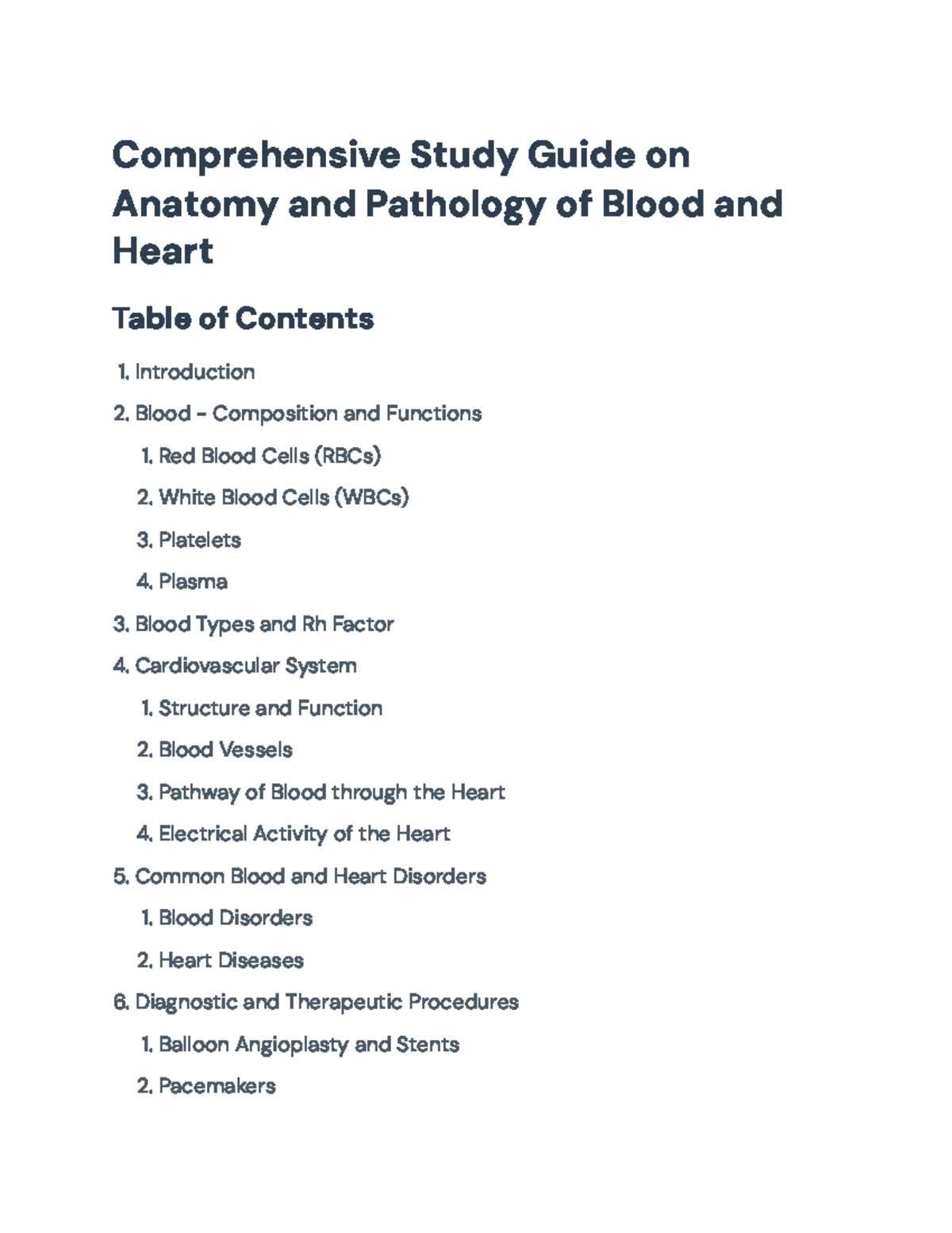 Comprehensive Study Guide: Anatomy & Pathology of Blood and Heart ...