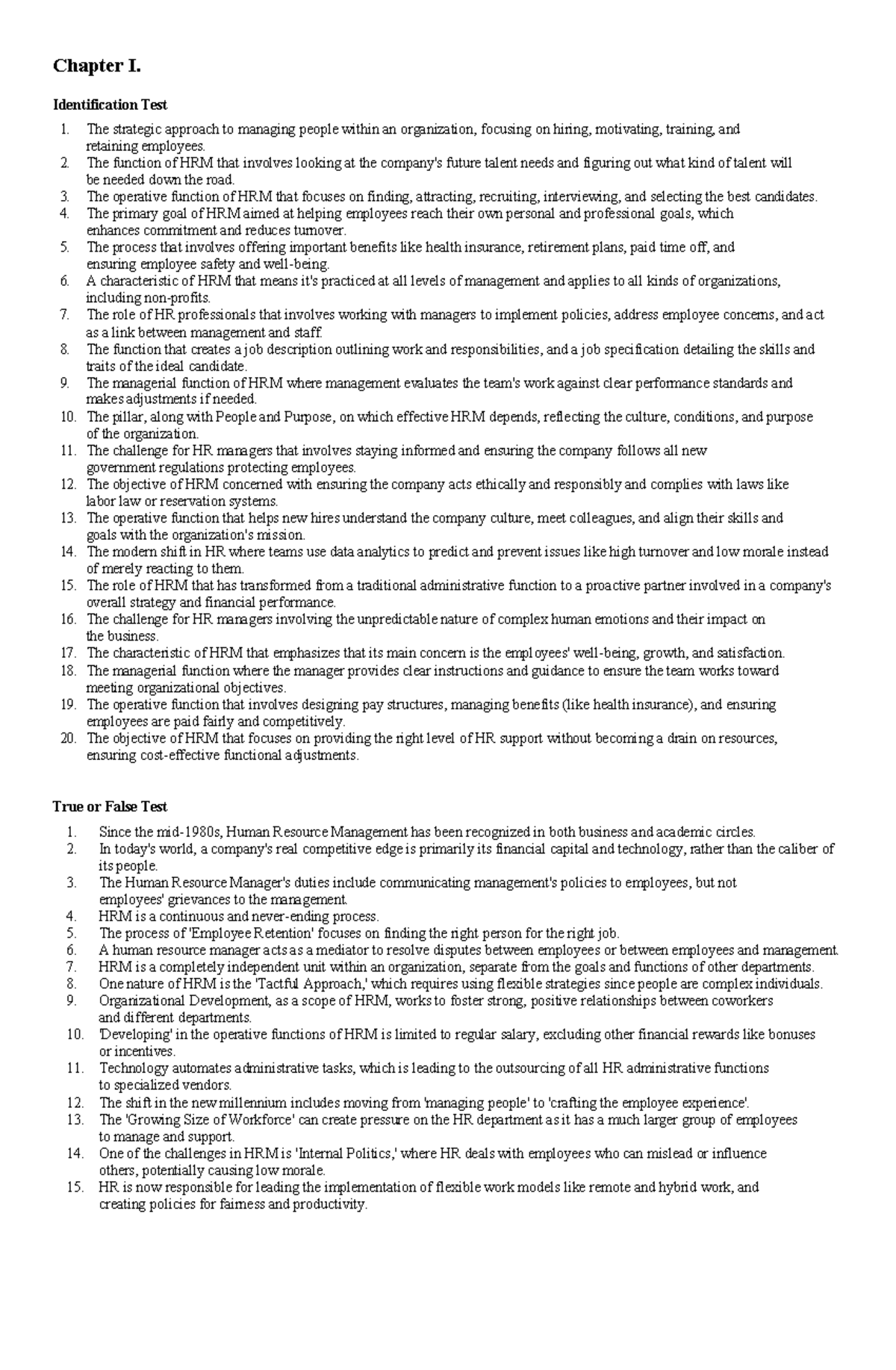 HRM 101 Midterm Study Guide: Key Concepts and Identification Tests ...