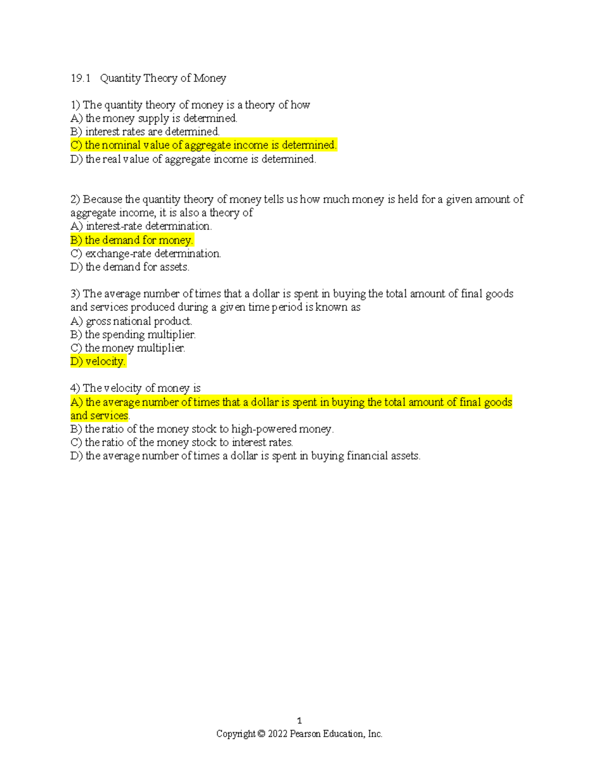 Demand for money question - 19 Quantity Theory of Money The quantity ...