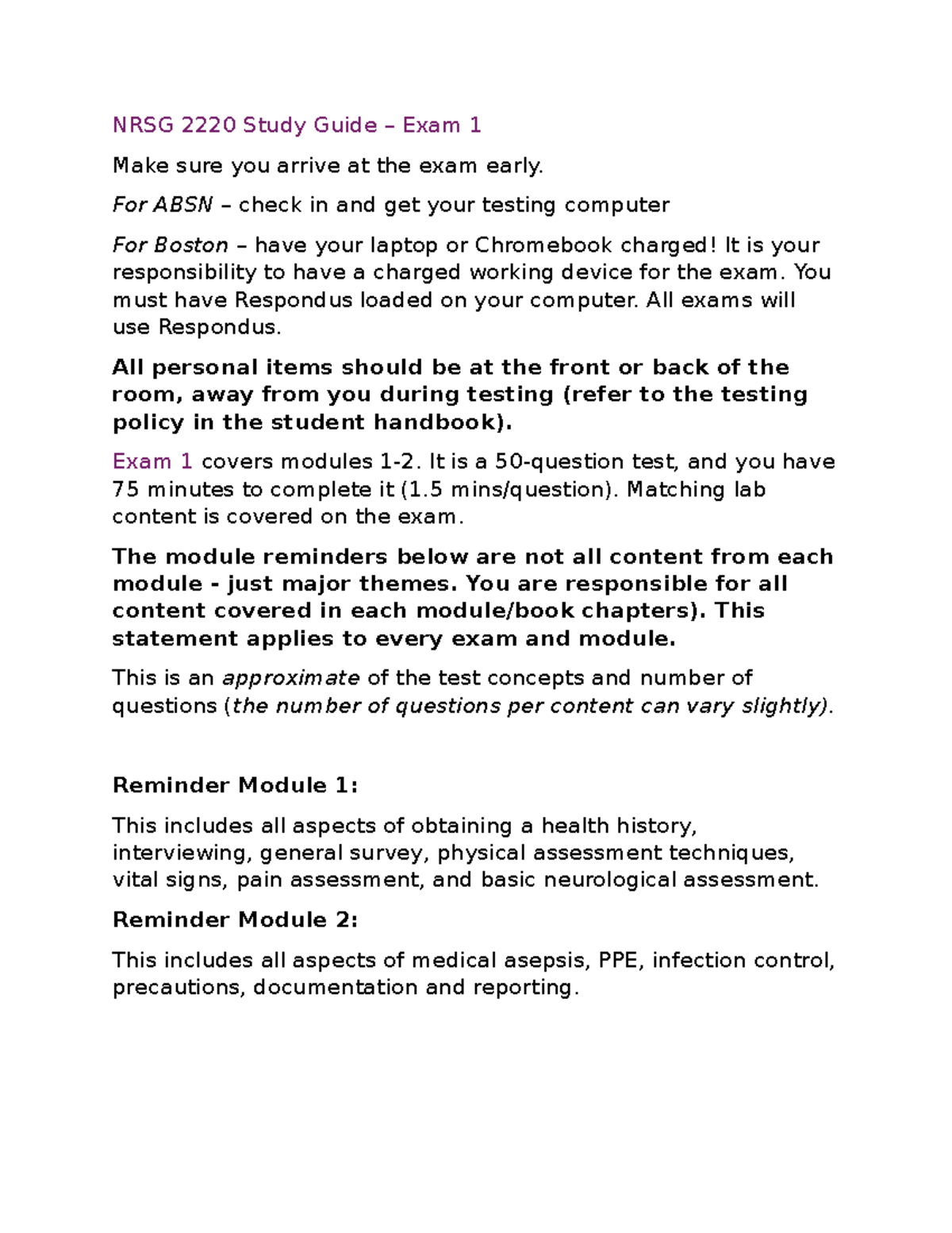 NRSG 2220 Study Guide - Exam 1 Preparation and Key Concepts - NRSG 2220 ...
