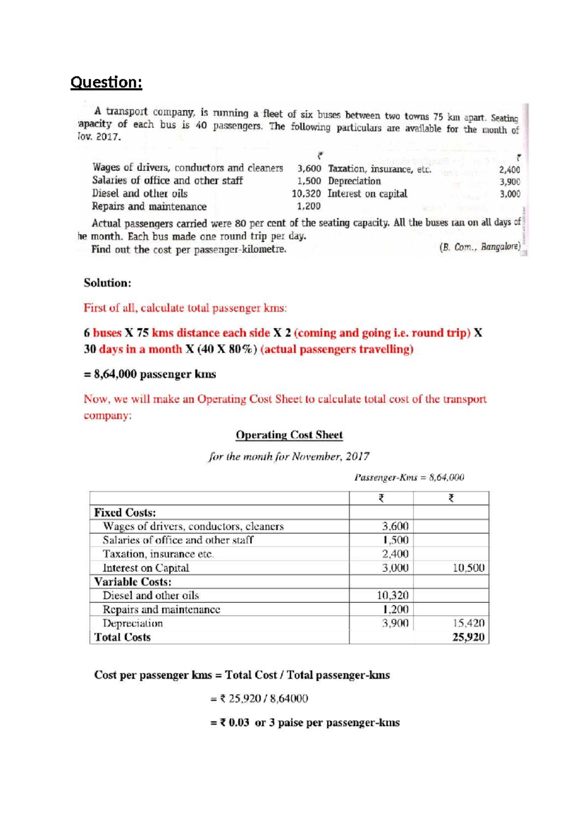 Cost Analysis for Transport Services: 1234 - WSD - Studocu