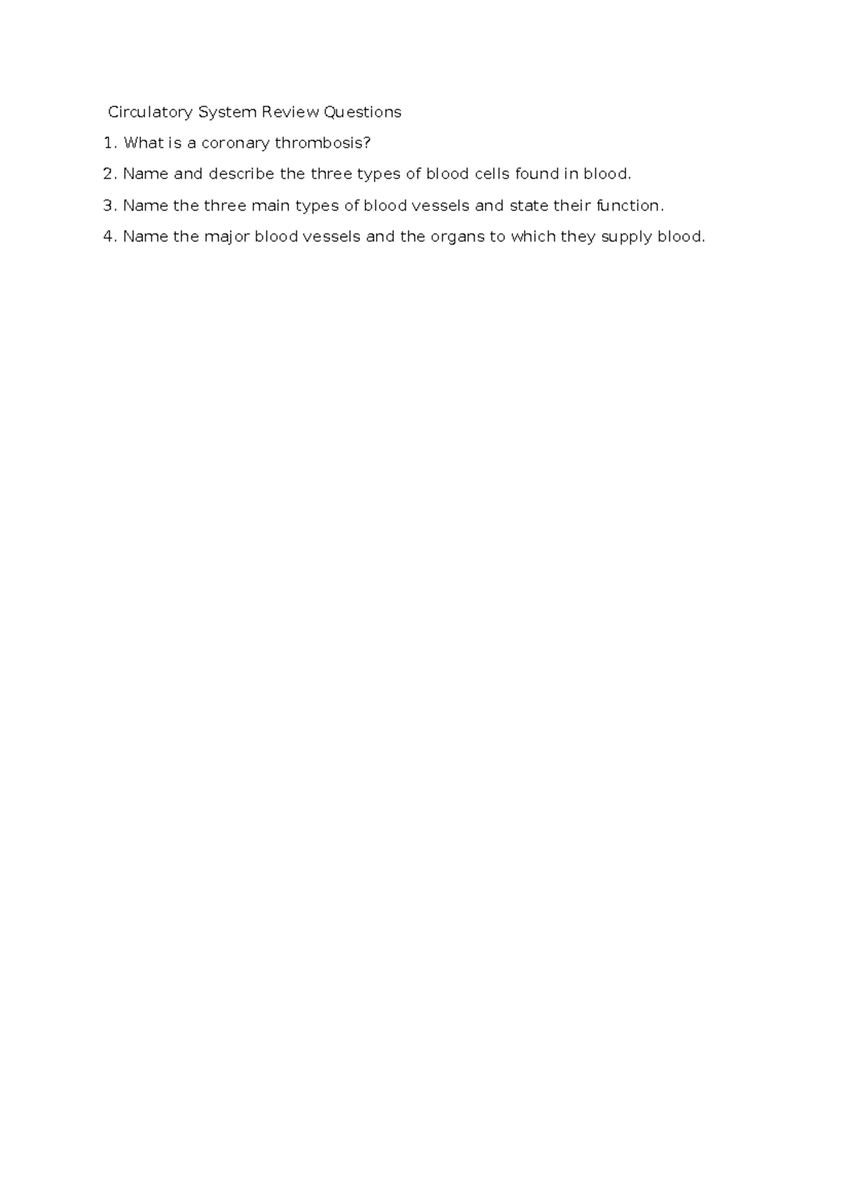 Form 3 Biology: Circulatory System MCQ & Structured Questions - Studocu