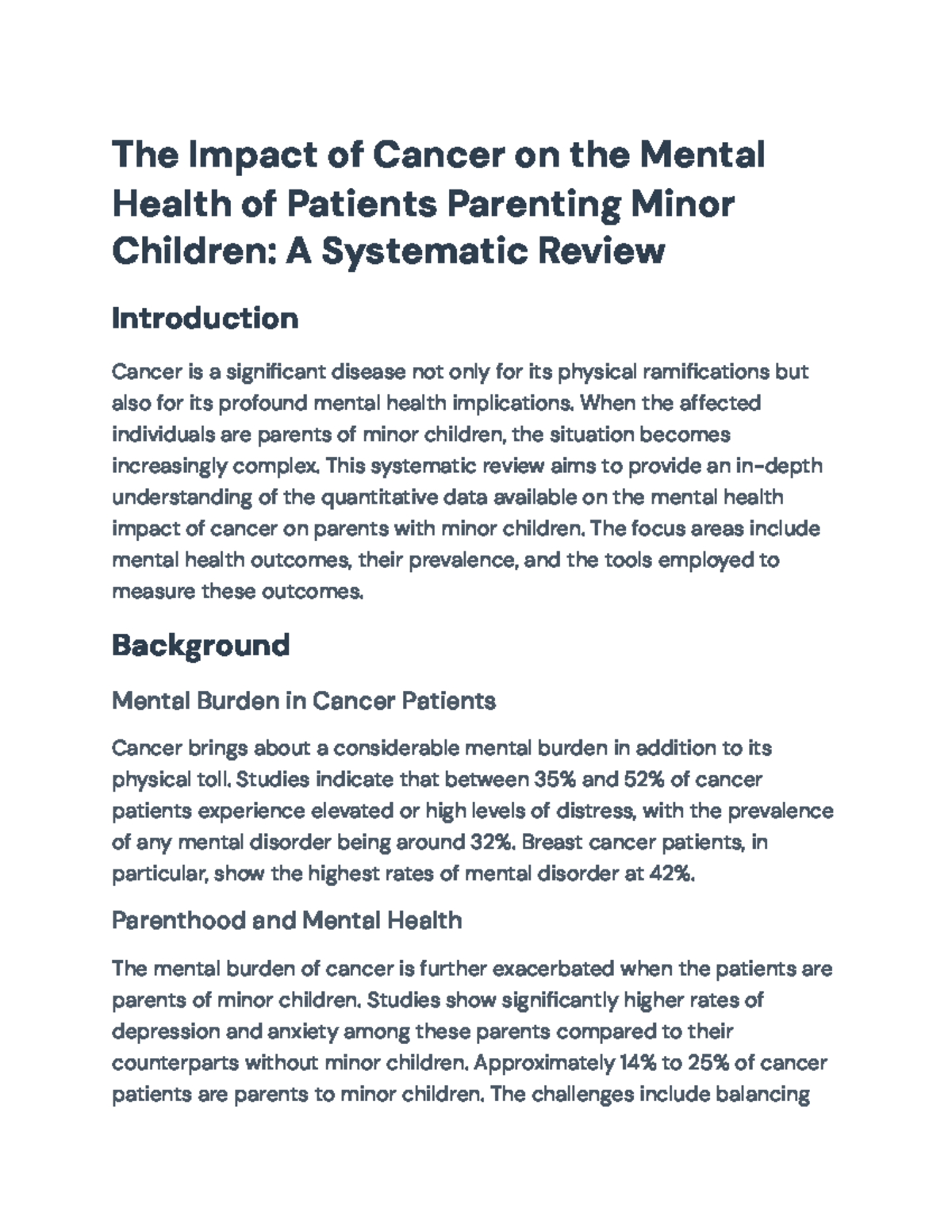 The Impact of Cancer on Mental Health in Parents of Minor Children ...
