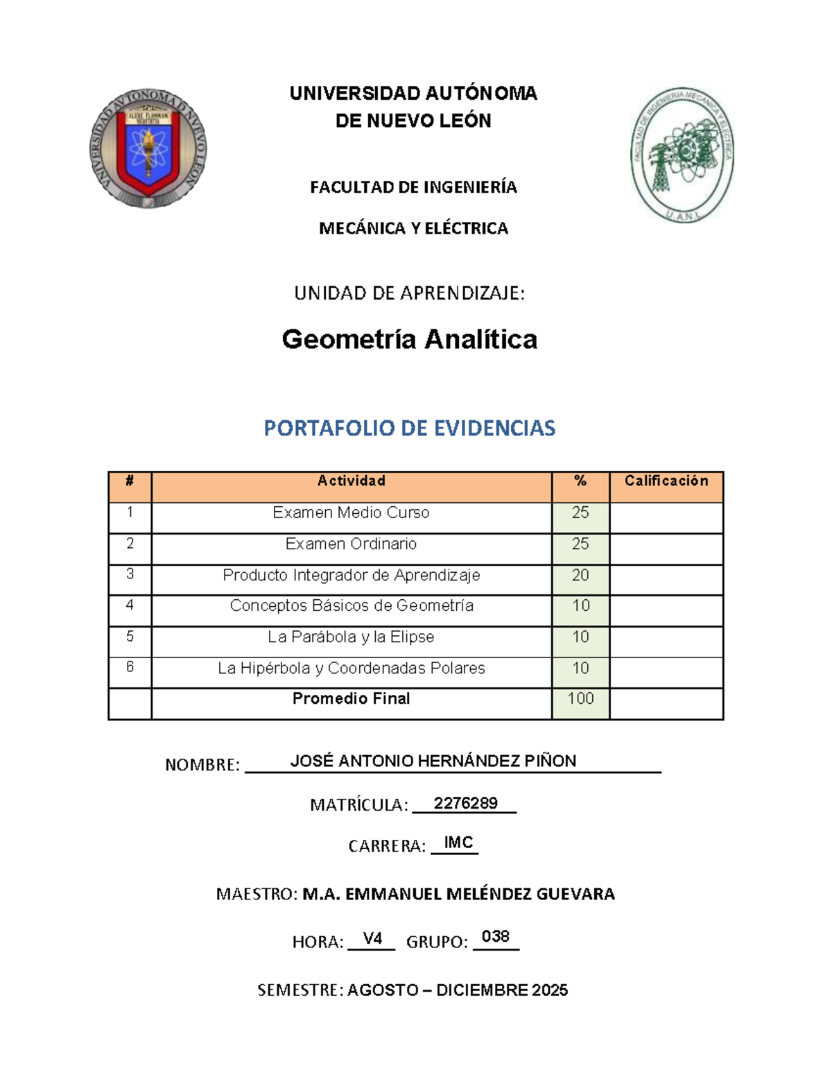 Portafolio de Evidencias: Geometría Analítica (IMC) - Examen Medio Curso - Document Preview