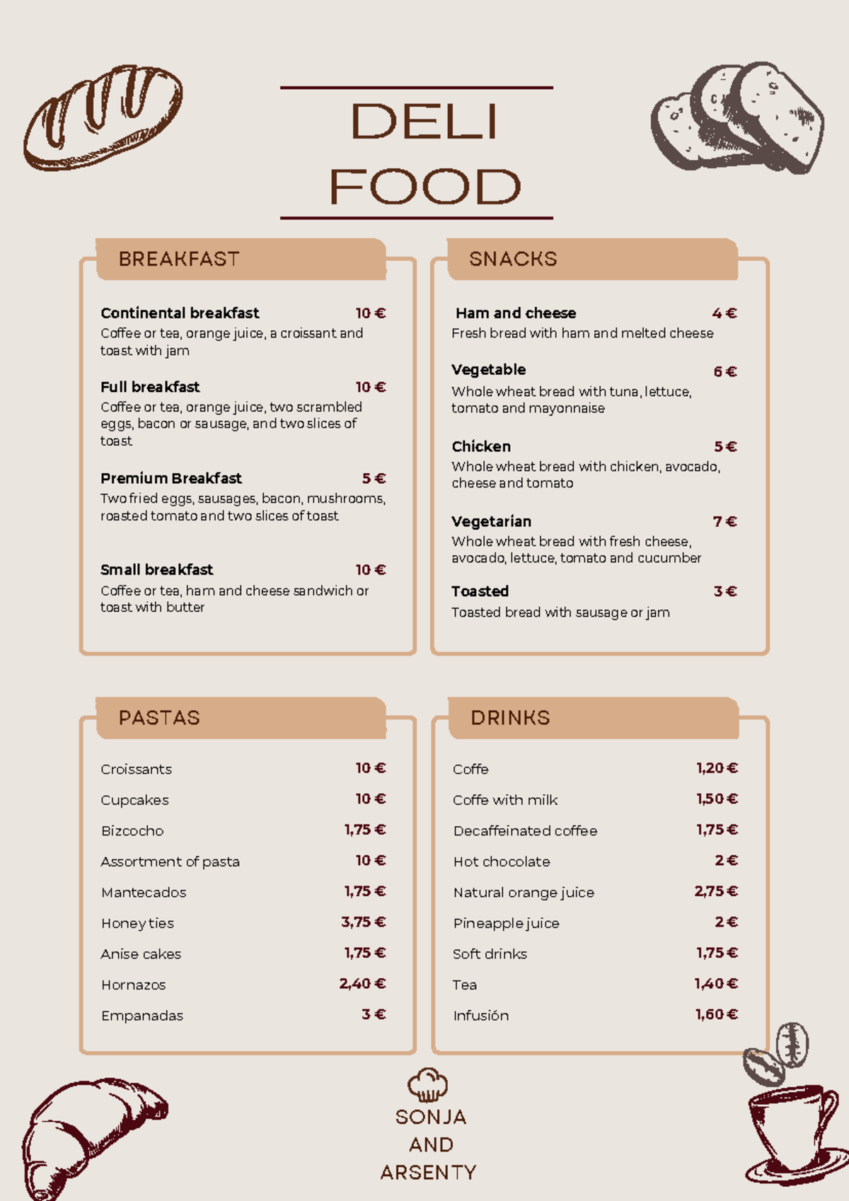 Deli Food Menu: Breakfast, Snacks, Pastas & Drinks Overview - Studocu