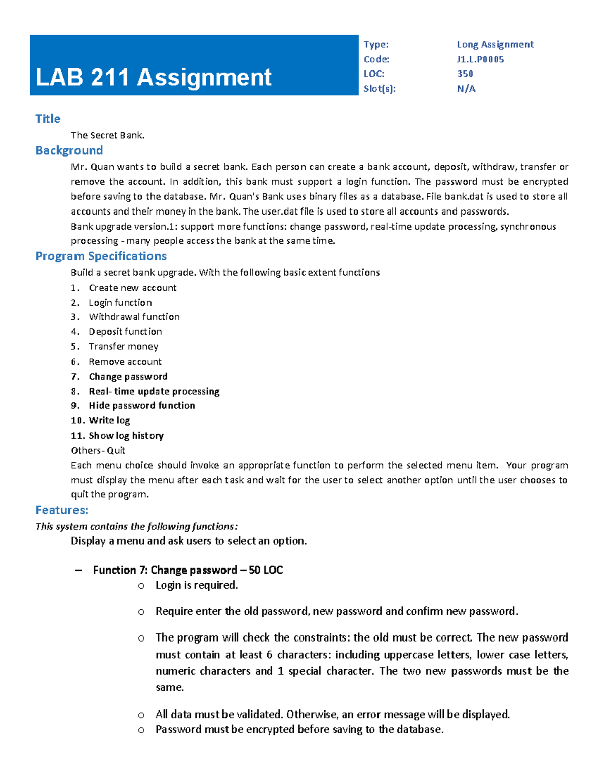[Java Lab] J1.L.P The Secret Bank Upgrade - Long Assignment (350 LOC ...