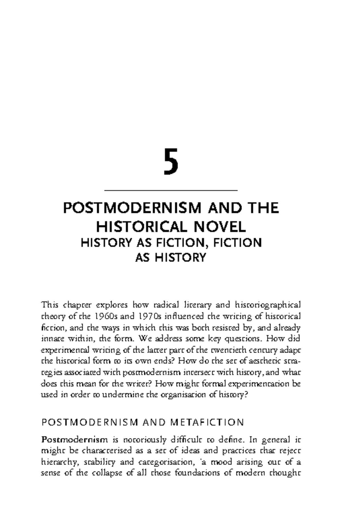 Postmodernism and the Historical Novel: A Critical Analysis (ENG 201 ...