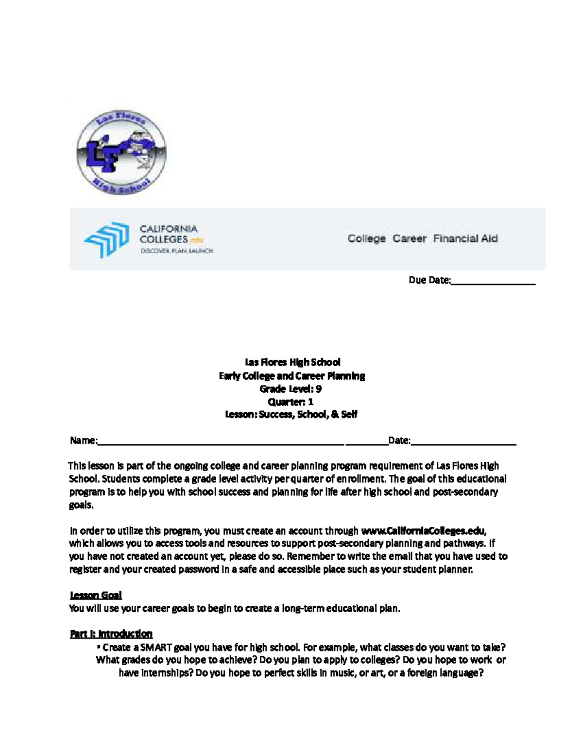 9th Grade Q1 Lesson: College & Career Planning on CaliforniaColleges ...