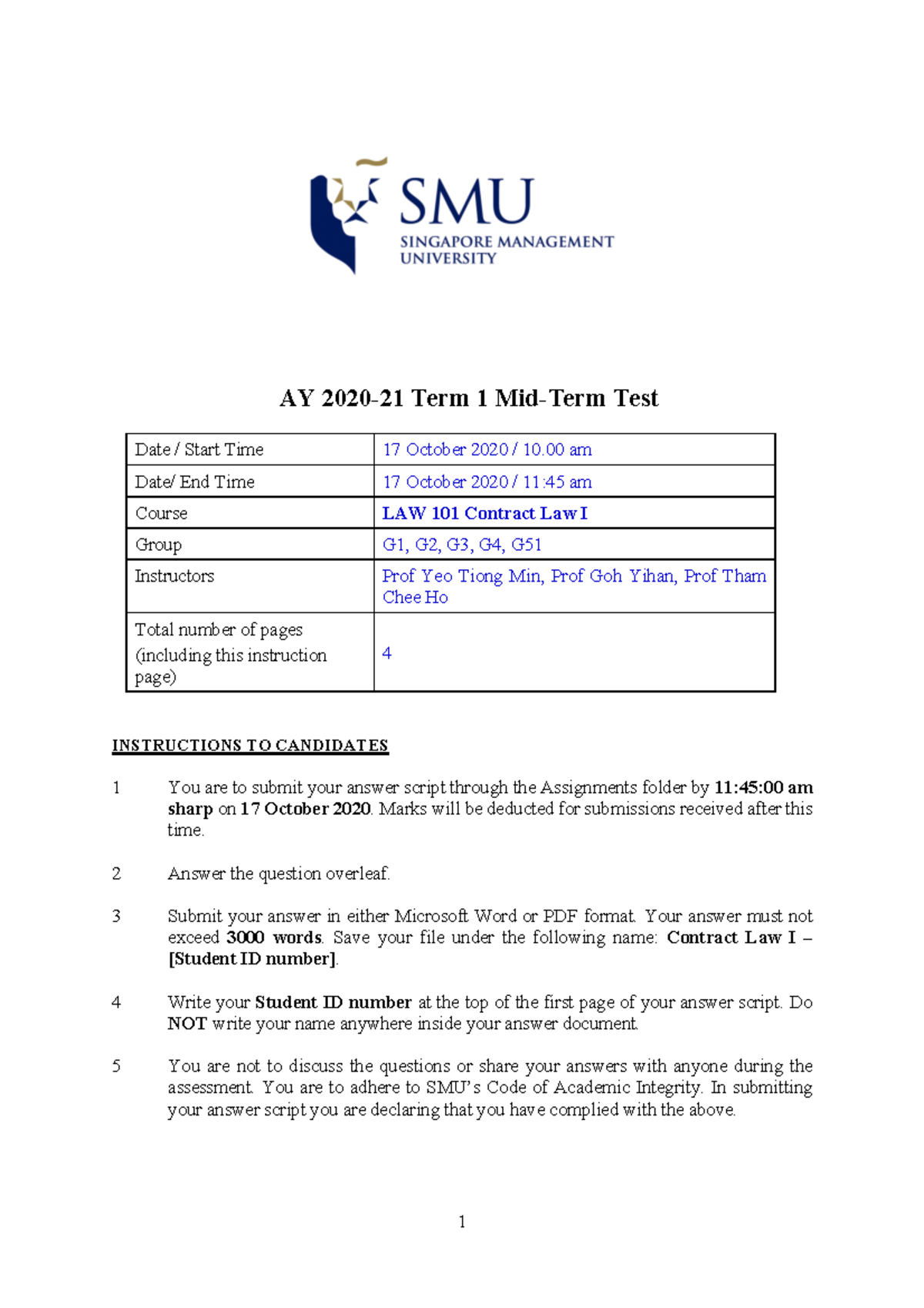 LAW 101 Contract Law I Midterm Exam Paper 2020-21 - Studocu