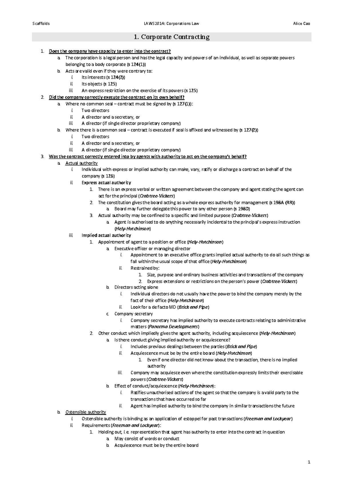 Corporate Law (Corp Law) Final Exam Summaries and Key Concepts - Studocu