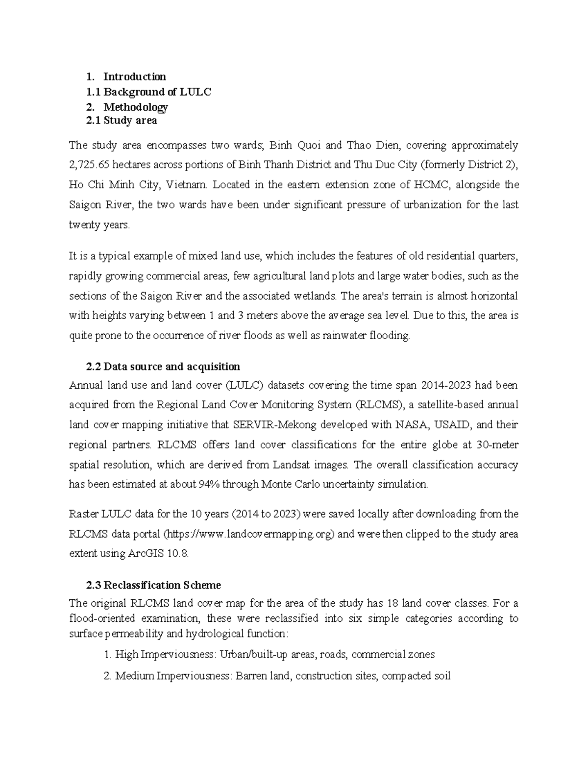LULC Analysis Report - Urbanization Impact on Flooding in District 2 ...