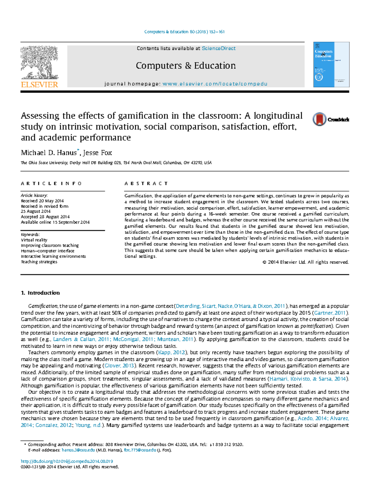 Assessing Gamification Effects on Student Motivation: A Longitudinal ...