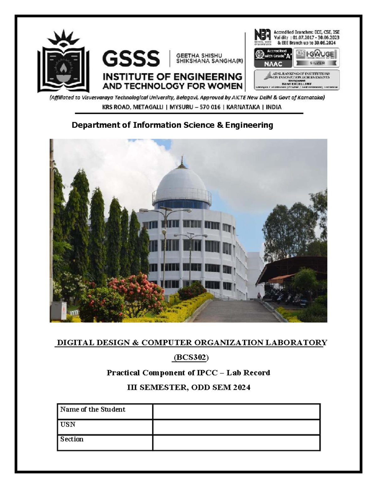 BCS302 Digital Design & Computer Organization Lab Manual - ODD SEM 2024 ...