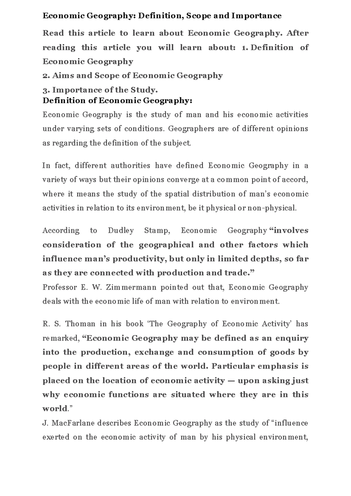 Economic Geography: Definition, Scope & Importance Notes - Studocu