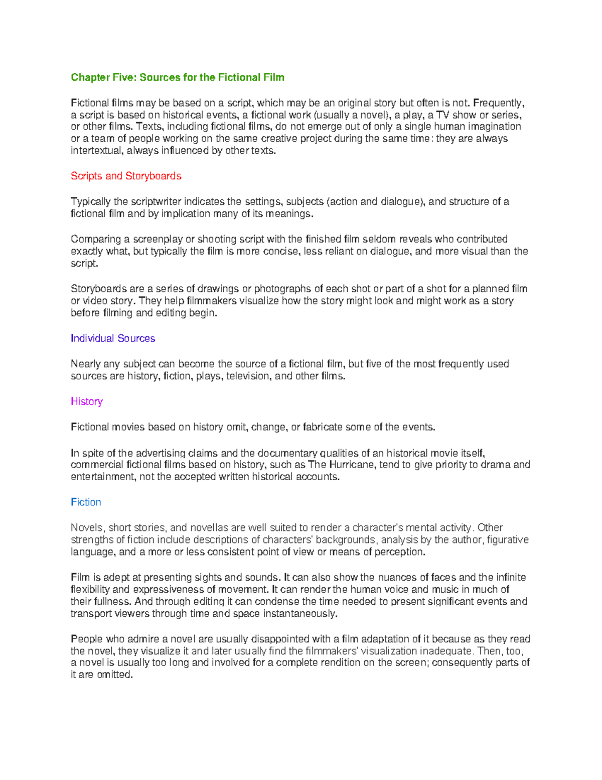 Eng 281 Chapter 5: Sources Influencing Fictional Film Development - Studocu