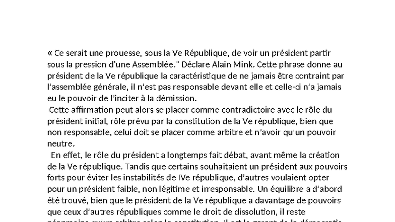 Dissertation sur le Pouvoir Neutre du Président sous la Ve République ...