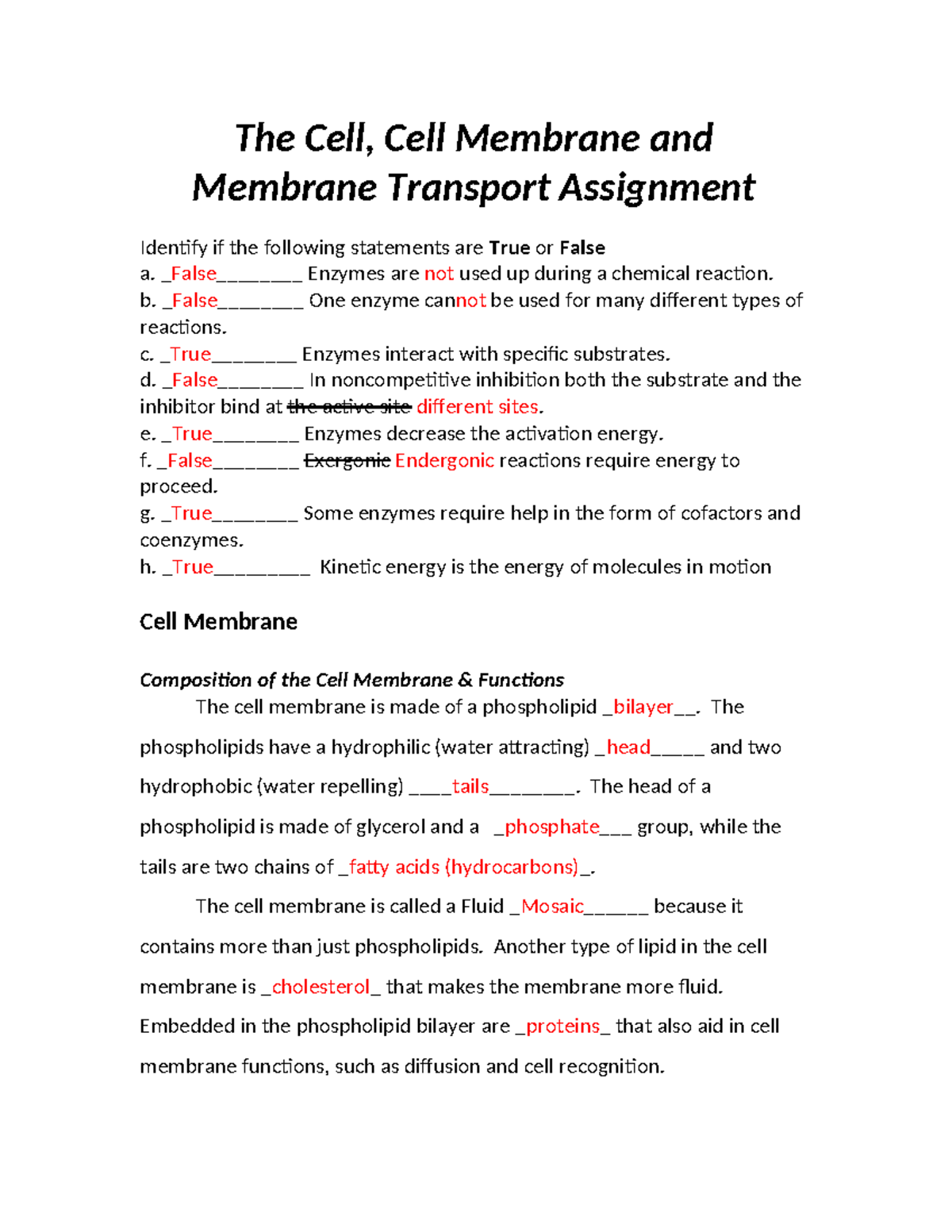 Cell Membrane Composition and Transport Mechanisms Assignment - Studocu