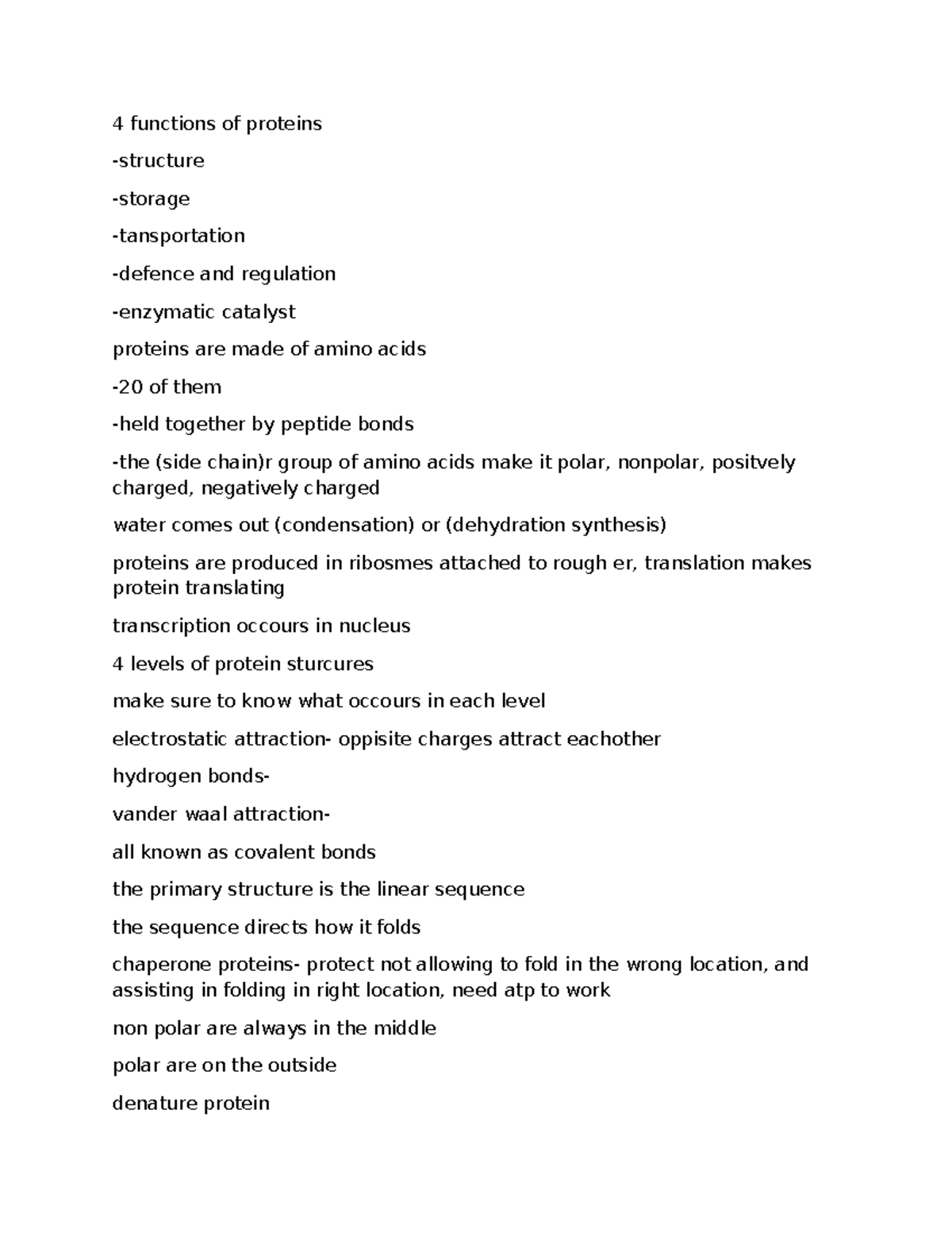 Protein Structure and Function Overview (Bio 101 Notes) - Studocu