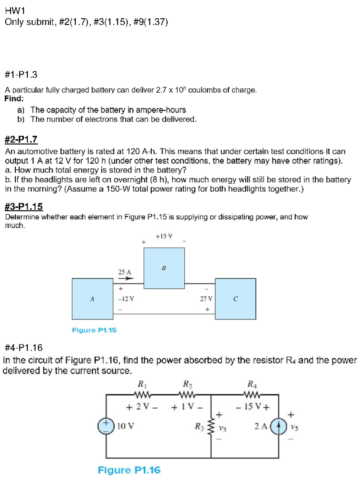 HW1 Problem Set - Battery Capacity and Circuit Analysis - Studocu