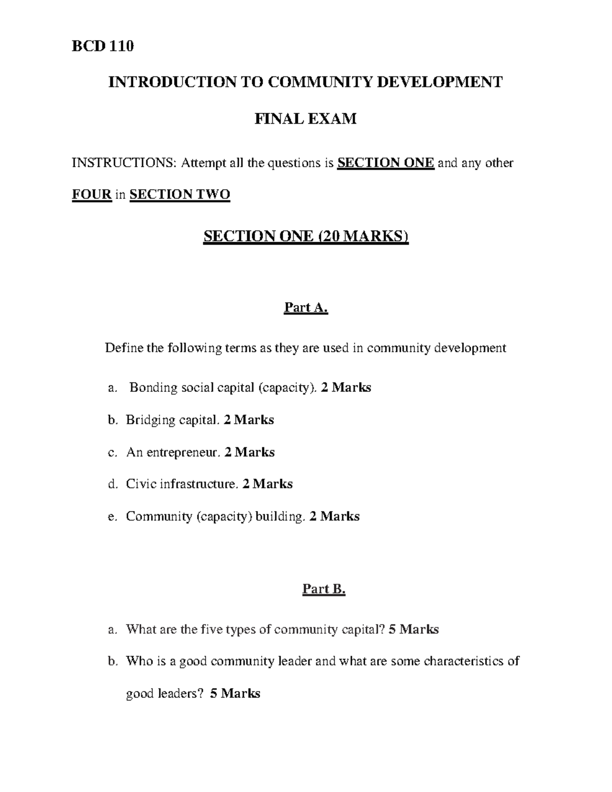 BCD 110 COMMUNITY DEVELOPMENT FINAL EXAM NOTES - Studocu