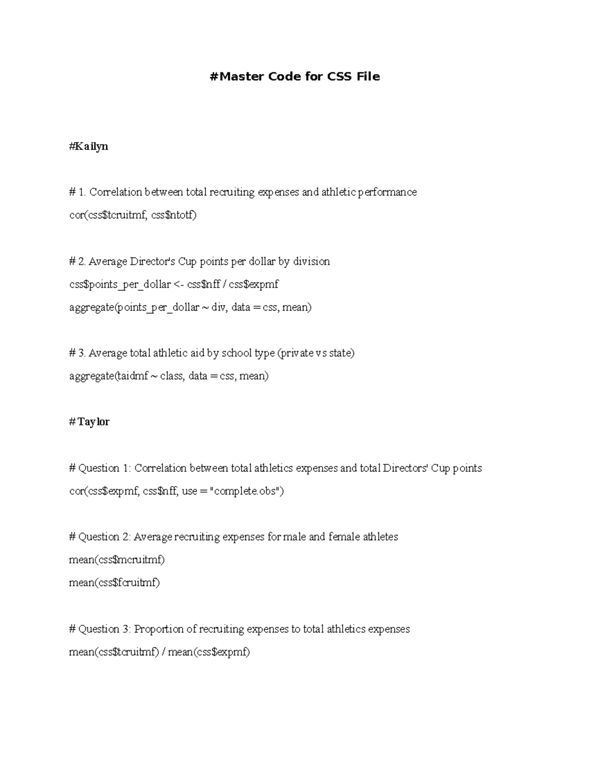 Master Code CSS File: Correlation & Analysis of Athletic Expenses and ...