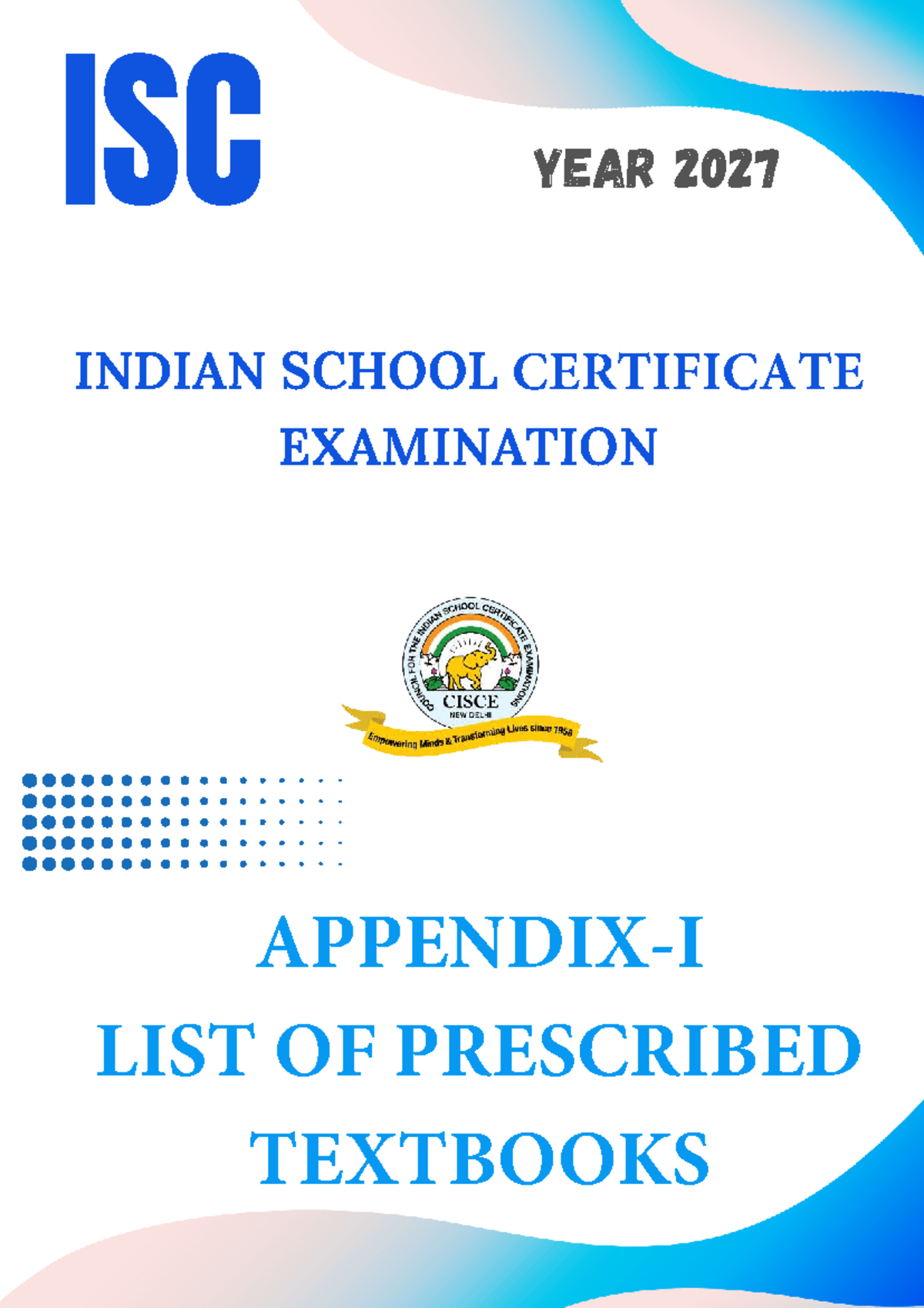 ISC 2027 Indian School Certificate Exam Prescribed Textbooks List - Studocu