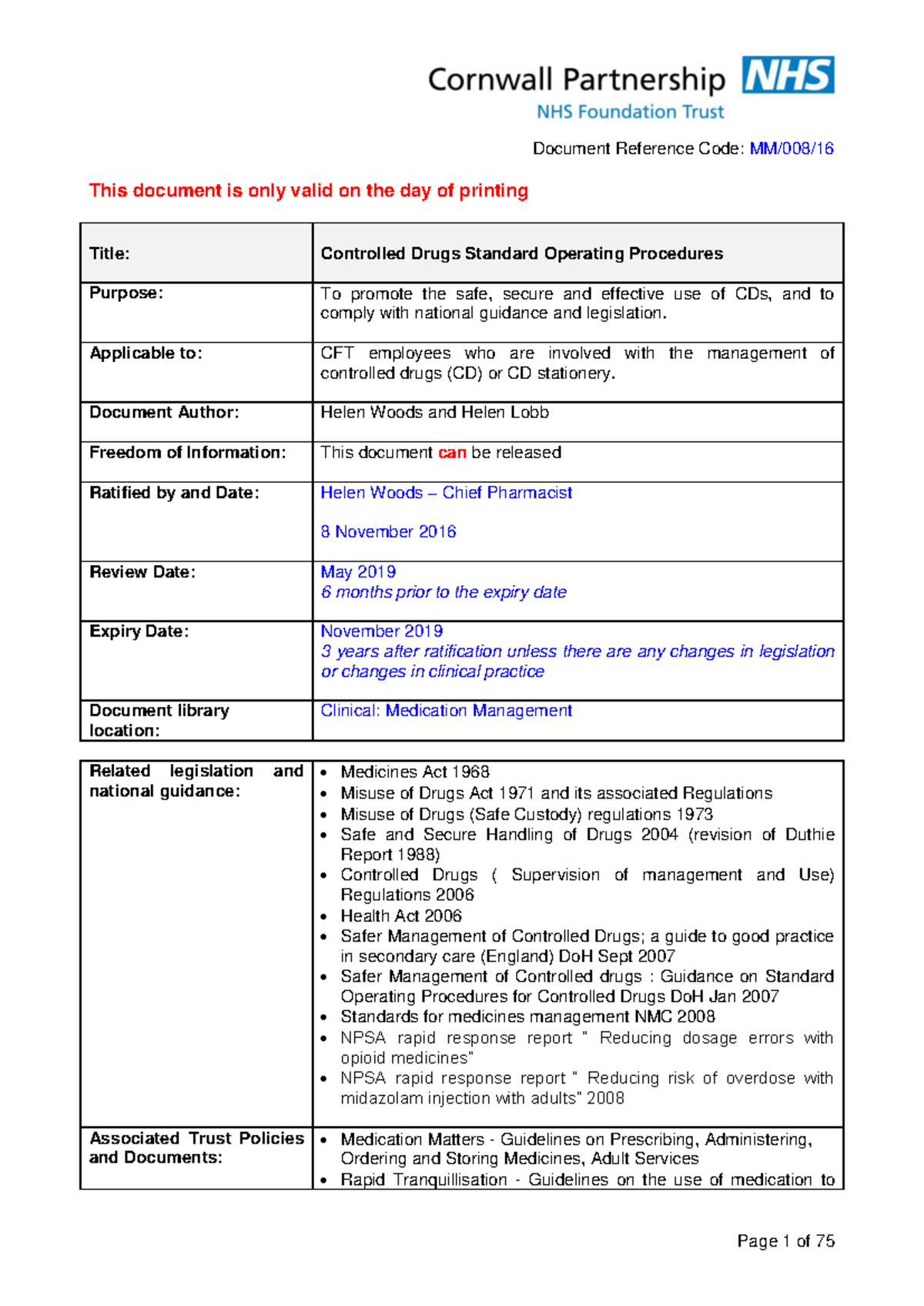 SOP CD: Controlled Drugs Standard Operating Procedures (CFT) - Studocu