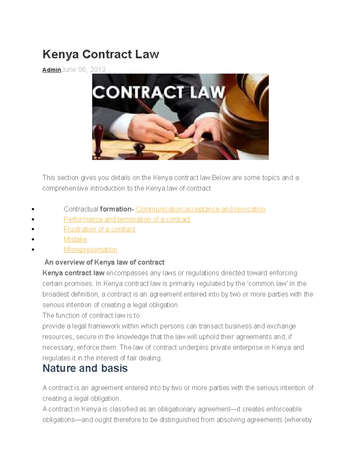 Kenya Contract Law Overview: Key Concepts and Requirements Study - Studocu