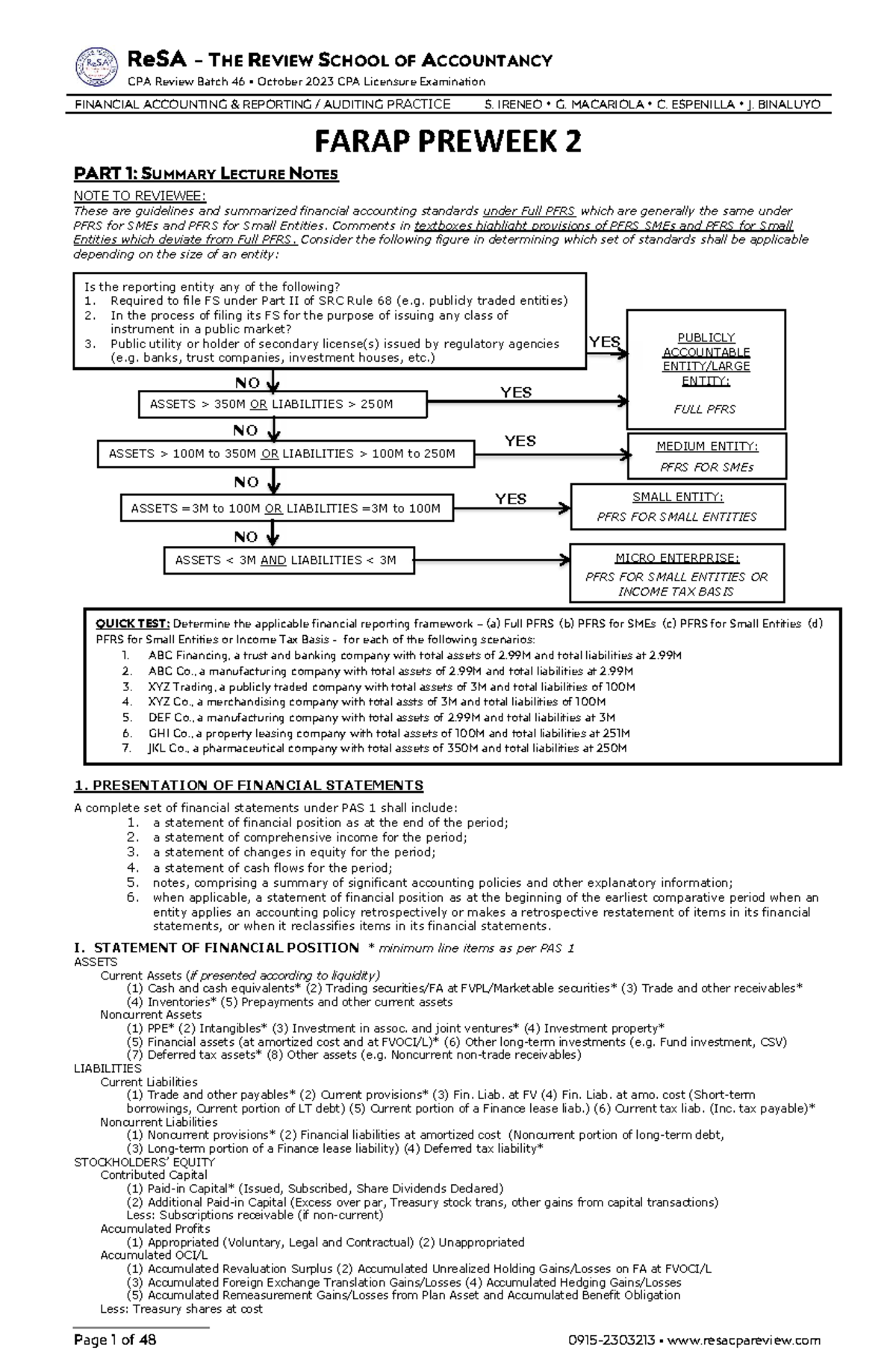 RESA FARAP Preweek 2 Summary Notes for CPA Review Batch 46 - Oct 2023 ...