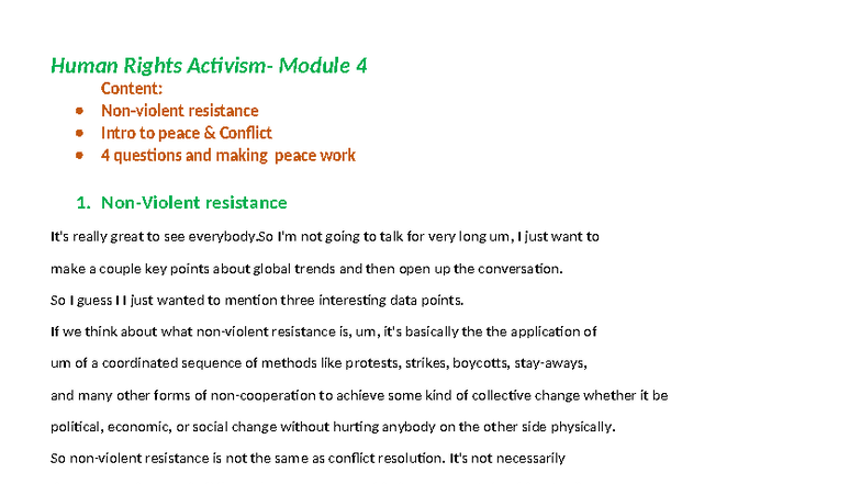 Human Rights Module 4: Nonviolent Resistance and Peacebuilding Insights ...