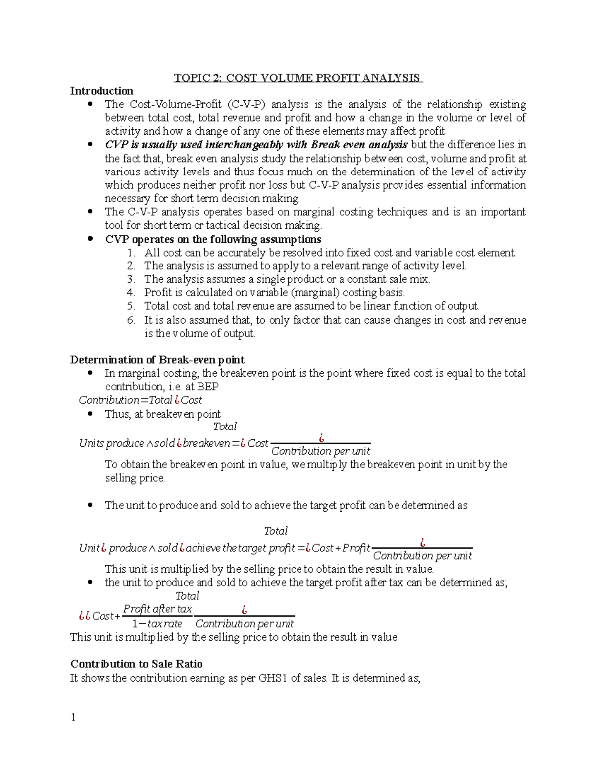 Cost Volume Profit Analysis (C-V-P) for Short Term Decision Making ...