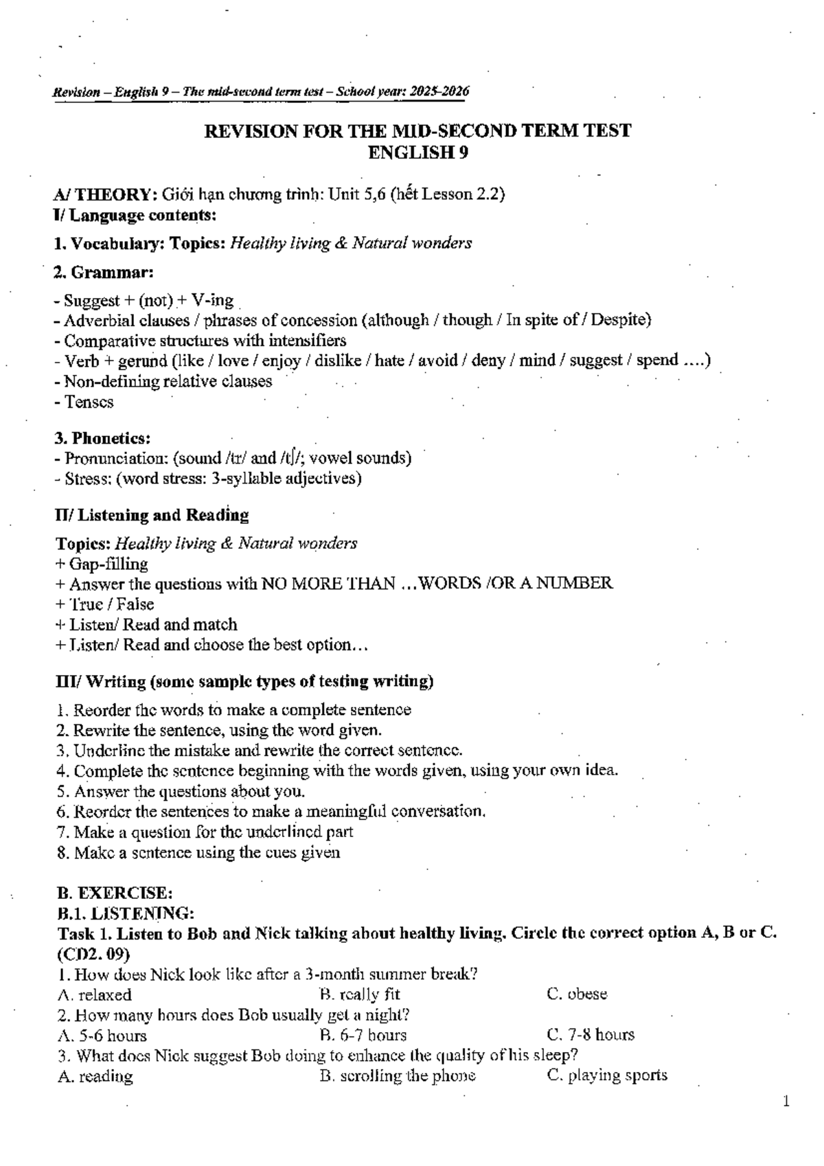 Revision Guide for English 9 Term Test: Units 5 & 6 - Studocu
