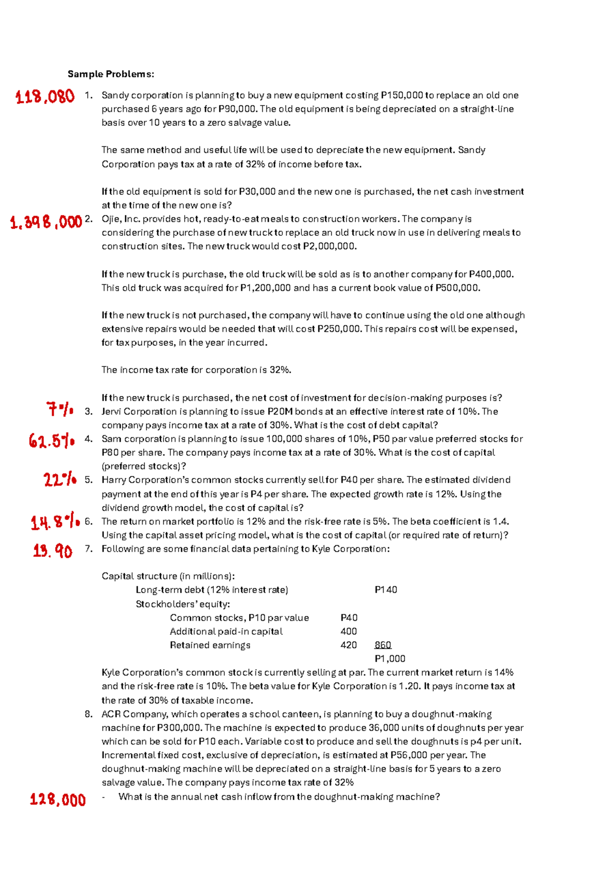 Capital Budgeting Sample Problems for Finance 101 - Studocu