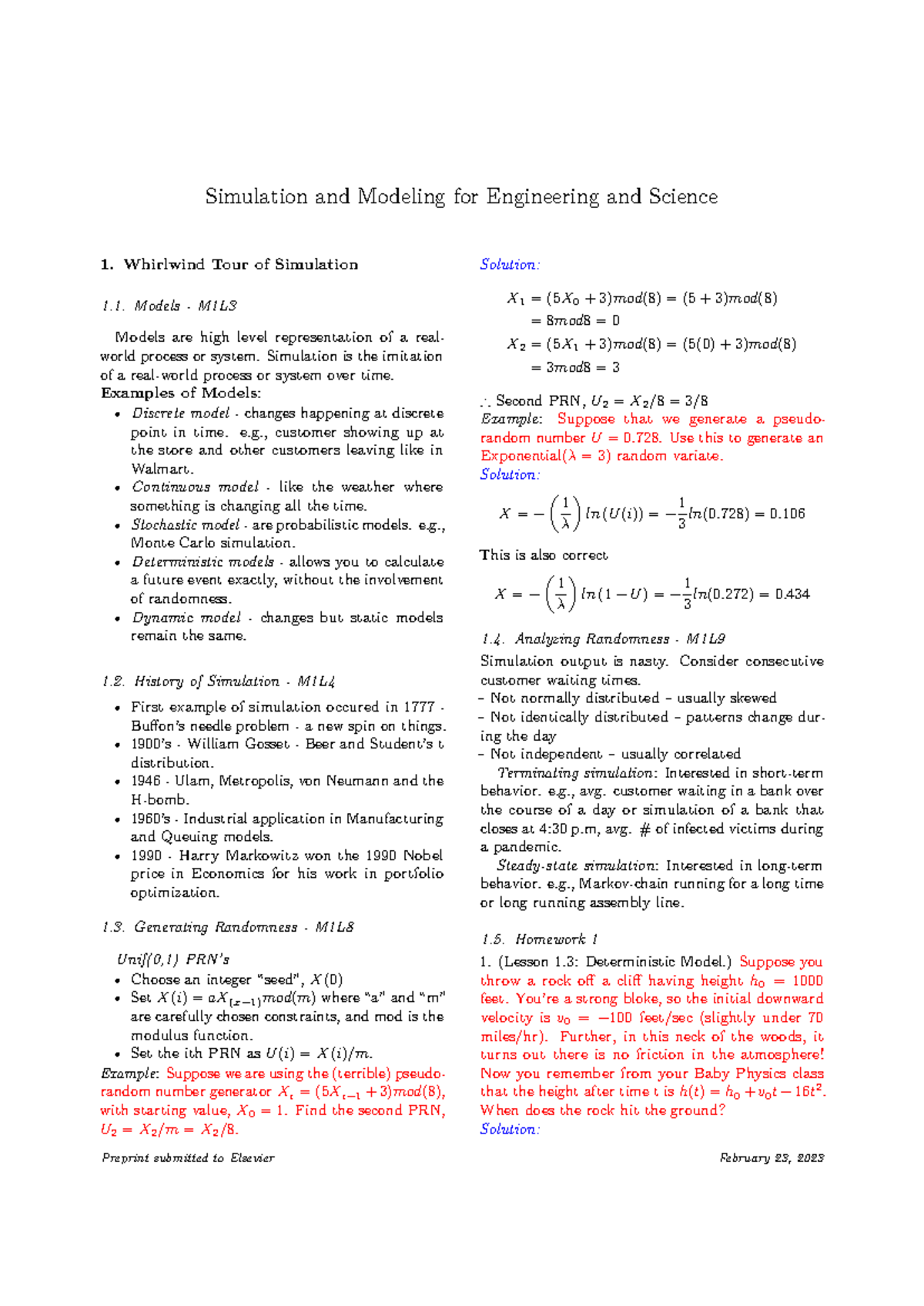 ISYE 6644: Simulation and Modeling Midterm 1 Notes & Cheatsheet