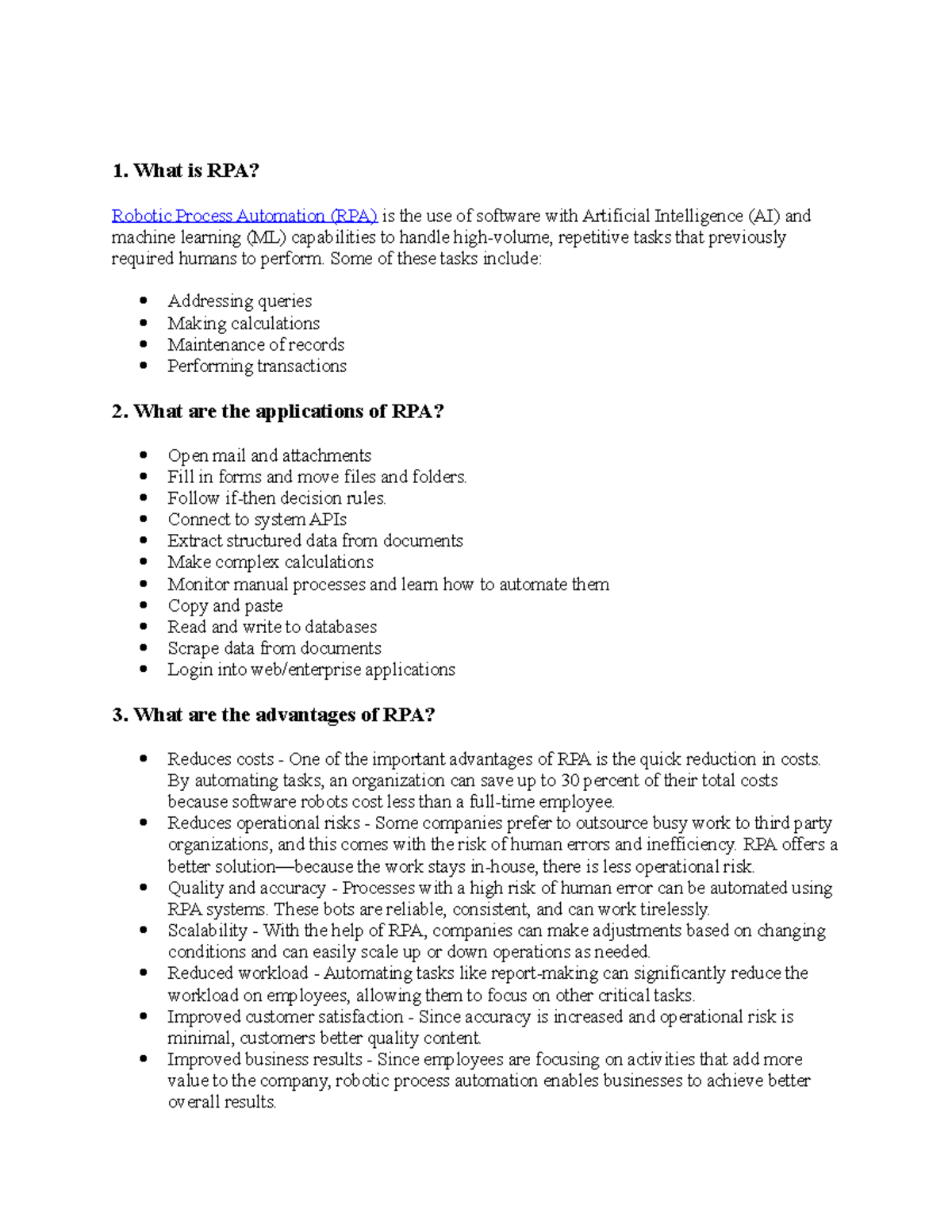 RPA (Robotic Process Automation) Comprehensive Question Bank Guide