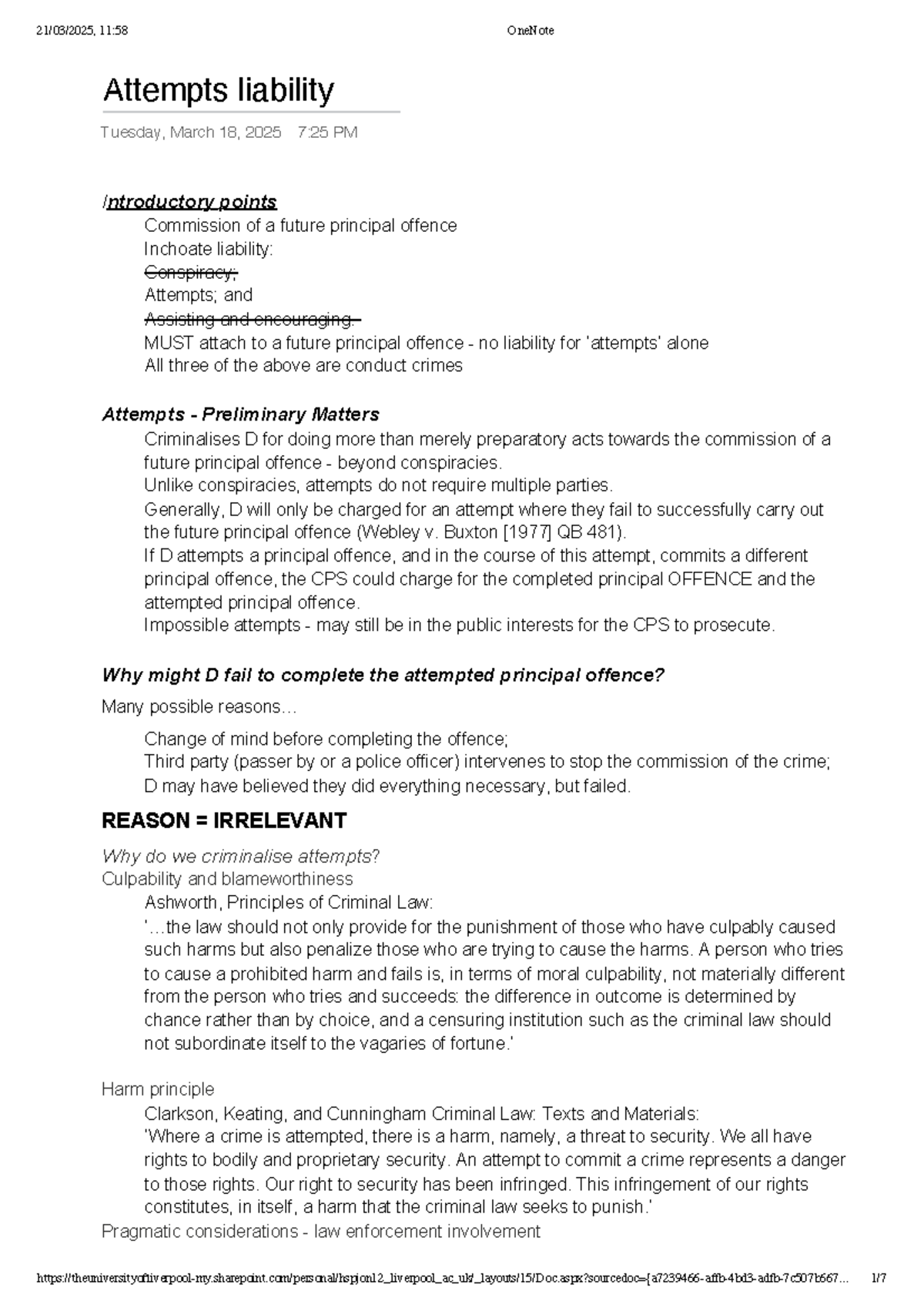Criminal Law 19: Attempts Liability Notes and Key Concepts - Studocu