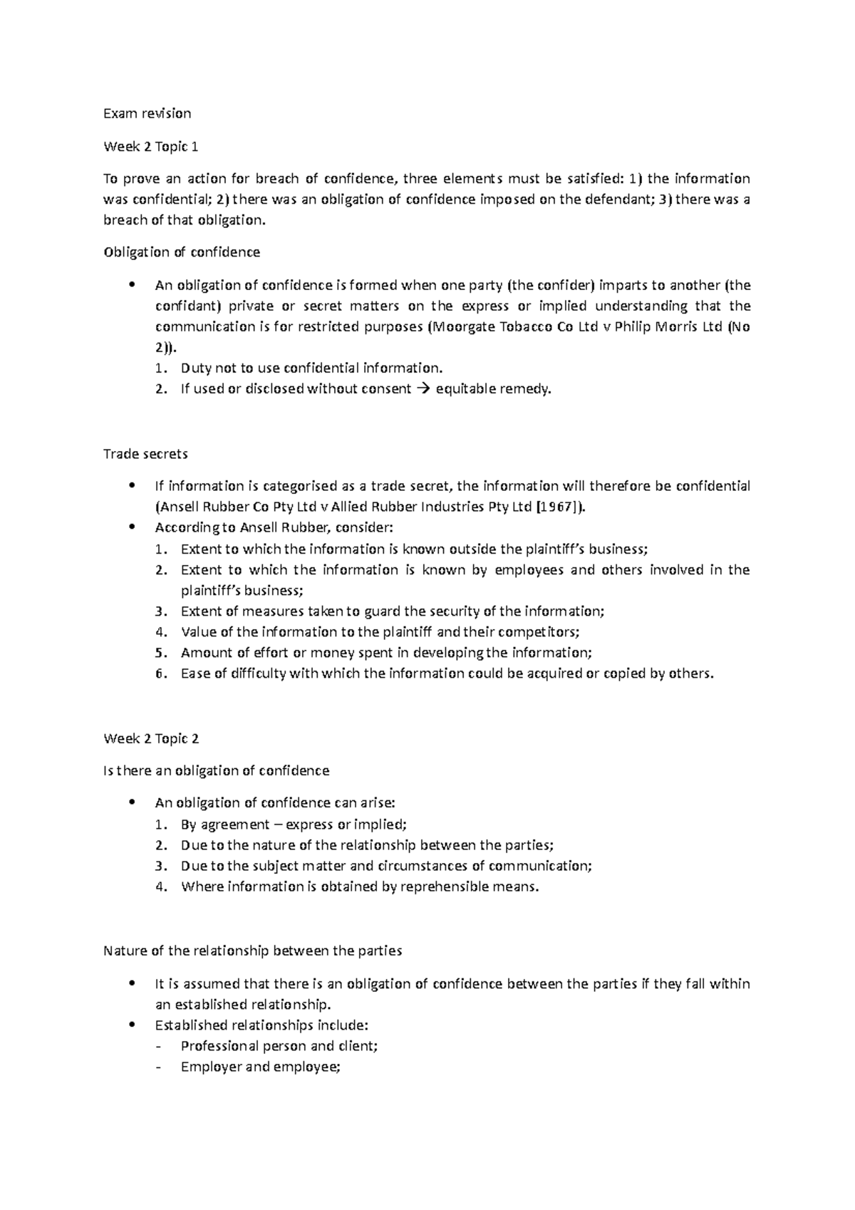 Law 101 - Exam Revision: Basic Exam Notes for Initial Weeks - Studocu
