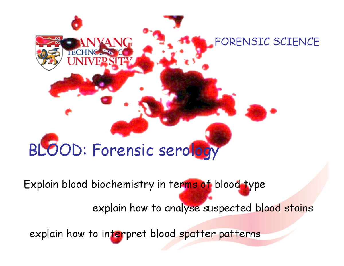 Forensic Science Blood Analysis: Serology, Typing & Spatter Patterns (5 ...