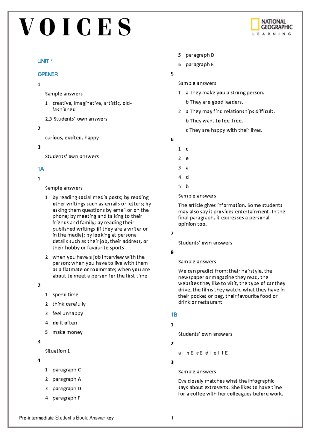 659674636 Pre-Intermediate Students Book: Answer Key Overview - Studocu
