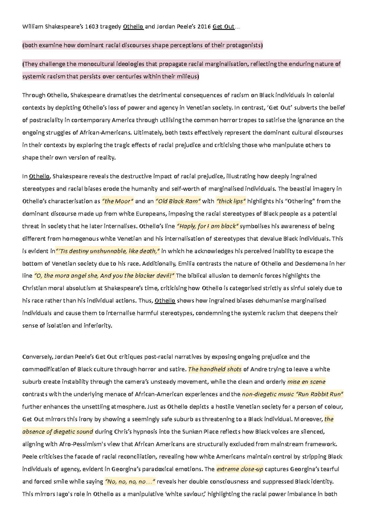 Othello and Get Out: Racial Discourses and Their Tragic Impact - Studocu